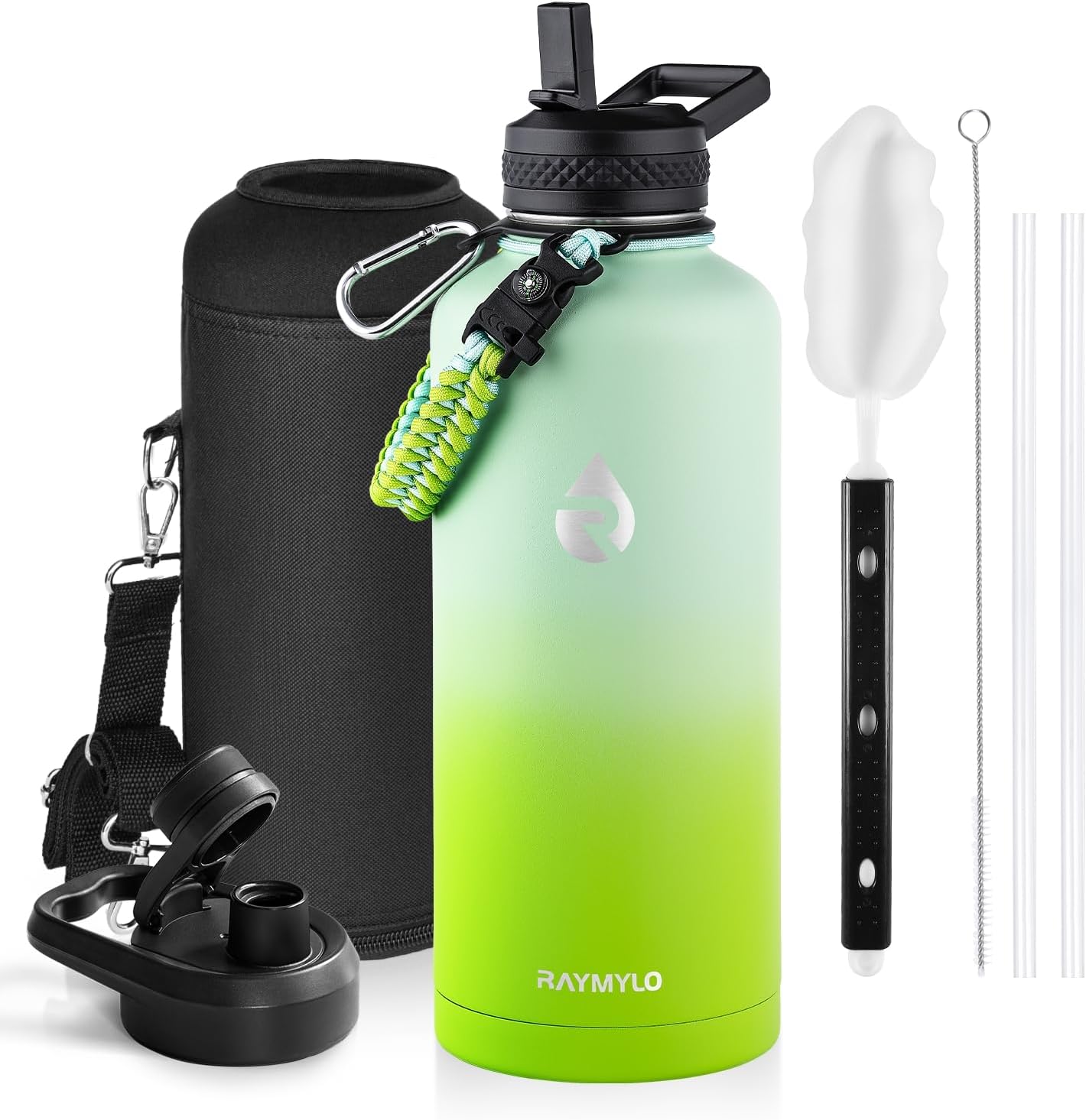 One Gallon Water Bottle Insulated, Triple Walled Vacuum Stainless Steel (Cold for 48 Hrs), Leak Proof & Non-BPA, Large Water Flask Jug with Paracord Handle & Straw Spout Lids