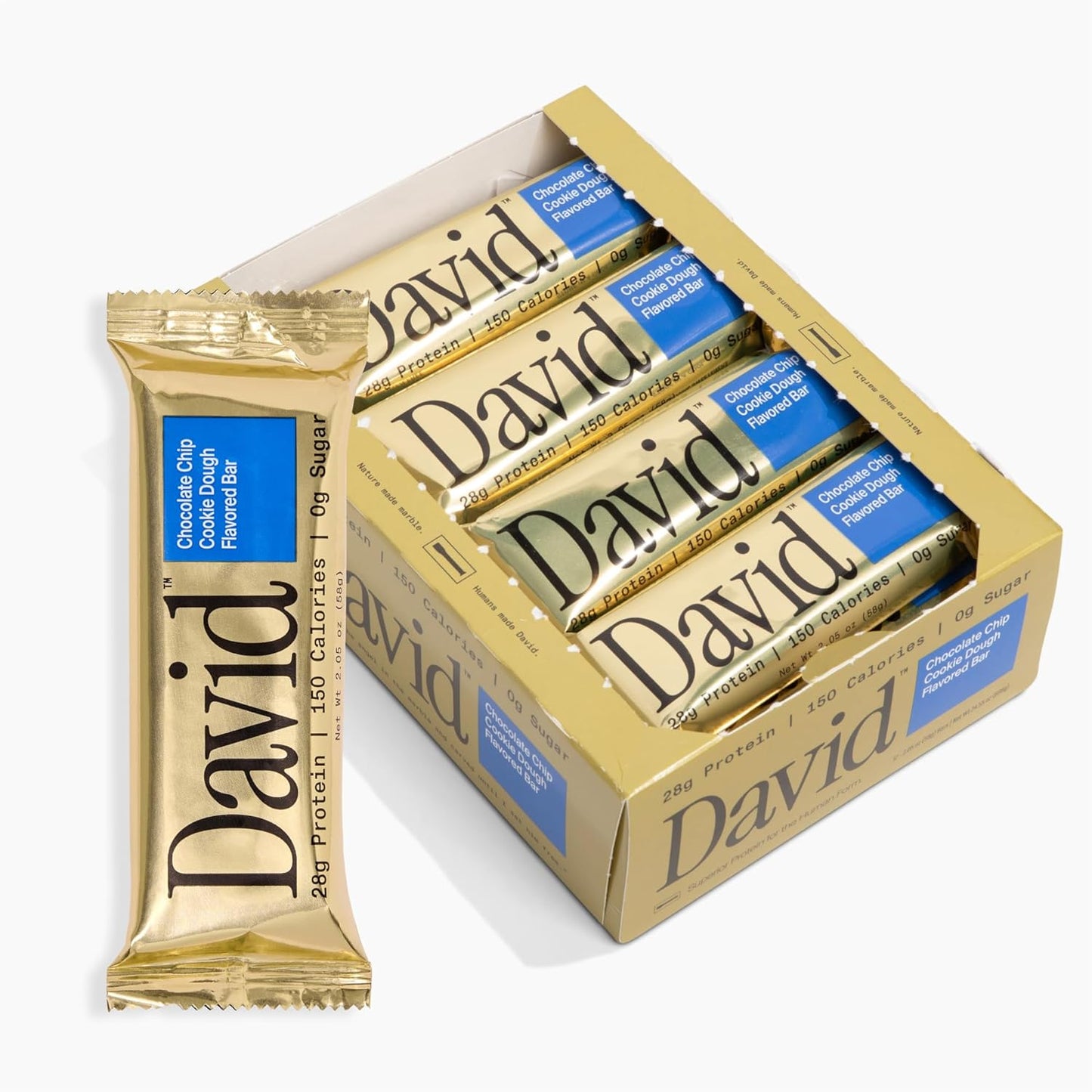 David High Protein Bars - 0g of Sugar, Low Carb, Gluten Free - 28g of Protein, 150 Calories - On-The-Go Snack - Peanut Butter Chocolate Chunk Flavor, Pack of 12