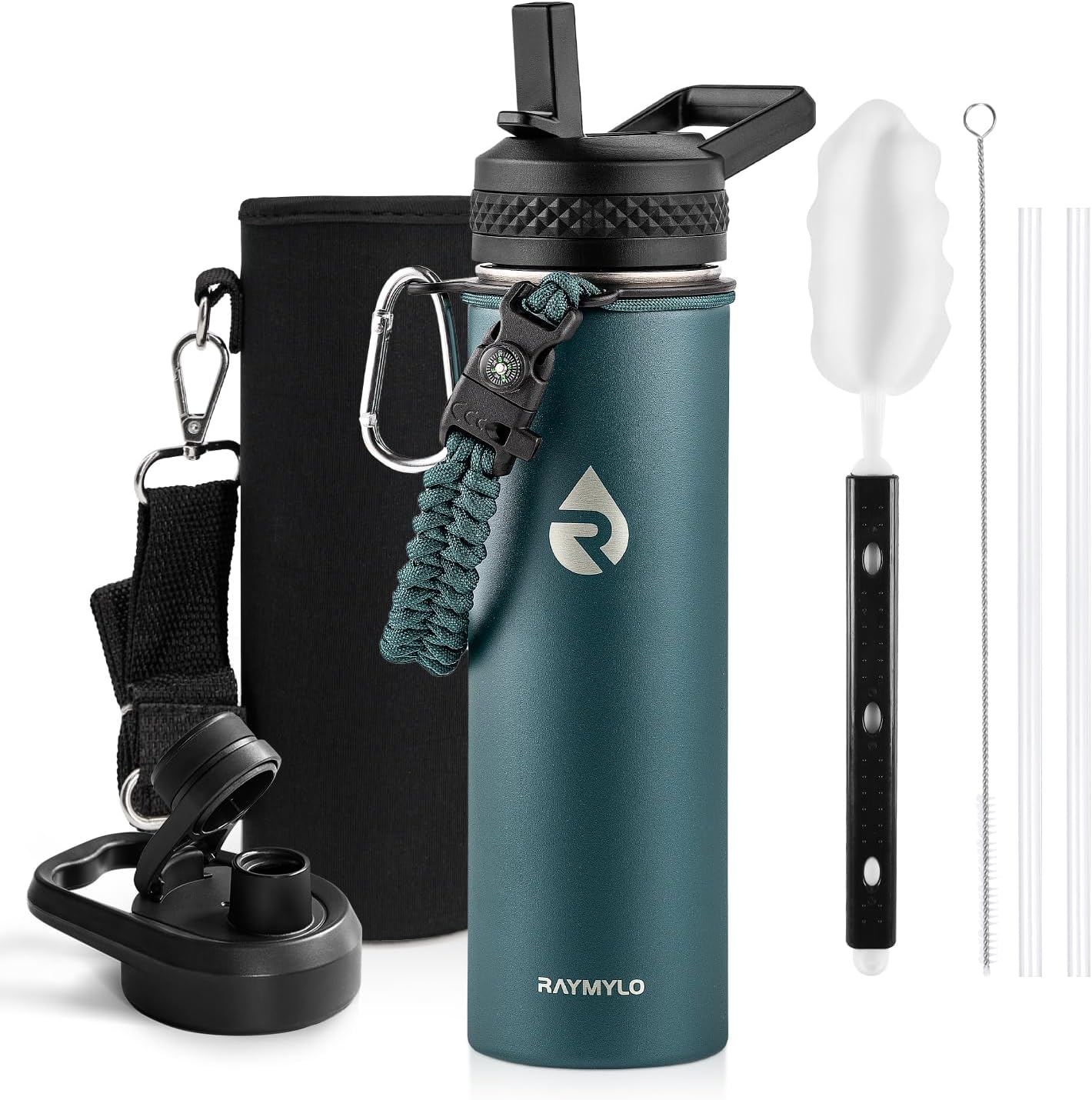 One Gallon Water Bottle Insulated, Triple Walled Vacuum Stainless Steel (Cold for 48 Hrs), Leak Proof & Non-BPA, Large Water Flask Jug with Paracord Handle & Straw Spout Lids