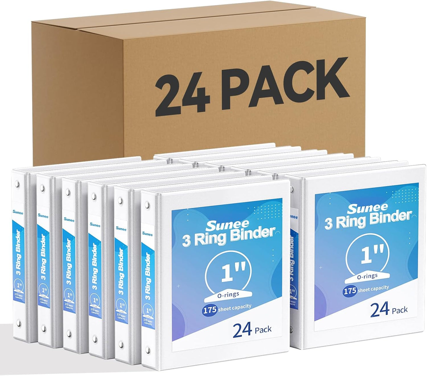 SUNEE 3 Ring Binders 1 Inch 12 Pack, Clear View Binders Bulk Three Ring PVC-Free (Fit 8.5x11 Inches) for School or Office Supplies, White