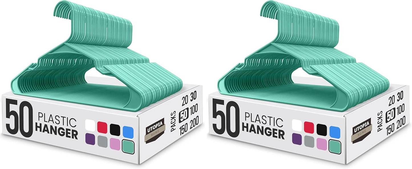Utopia Home - Plastic Hangers 50 Pack - Space Saving Clothes Hanger - Durable and Strong Closet Organizers and Storage Makes It Ideal Stocking Stuffers or Apartment or Dorm Room Essentials (White)