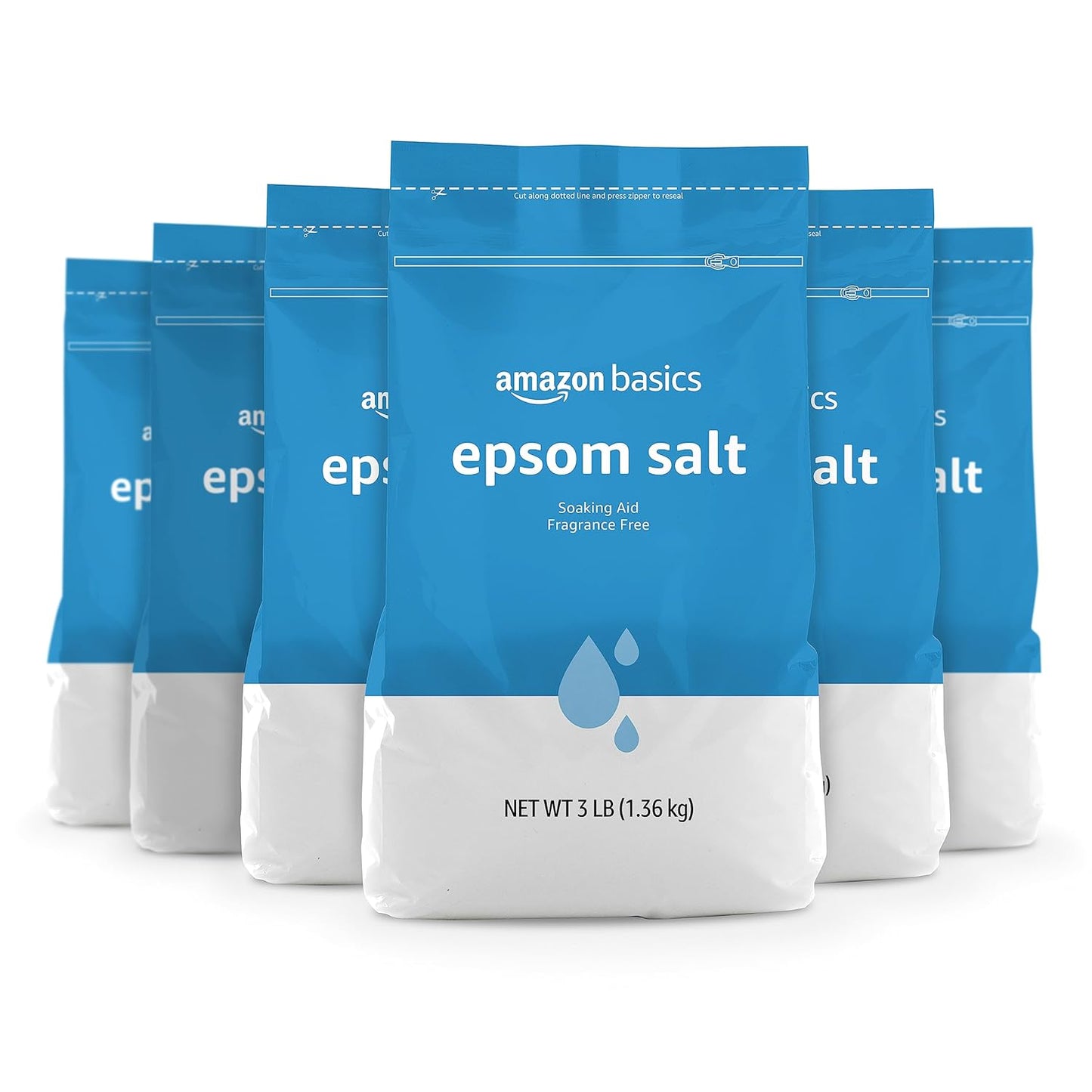 Amazon Basics Epsom Salt Soak, Unscented, Magnesium Sulfate USP, Muscle and Feet Relaxation, Resealable Bag, 3 Pound