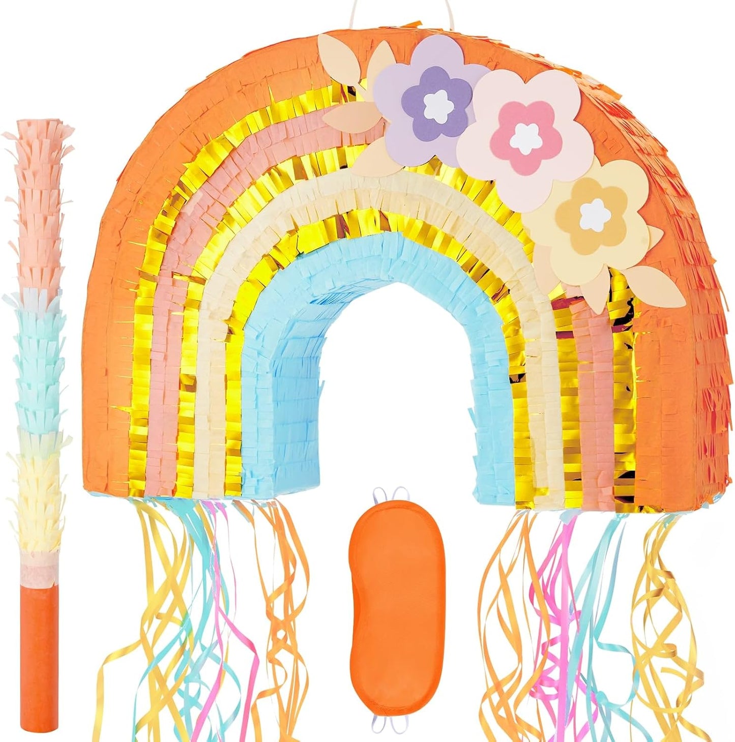 WERNNSAI Easter Bunny Piñata - Easter Rabbit Piñata Spring Pinata with Blindfold and Stick for Birthday Party Decoration Baby Shower School Activities Game Spring Party Game