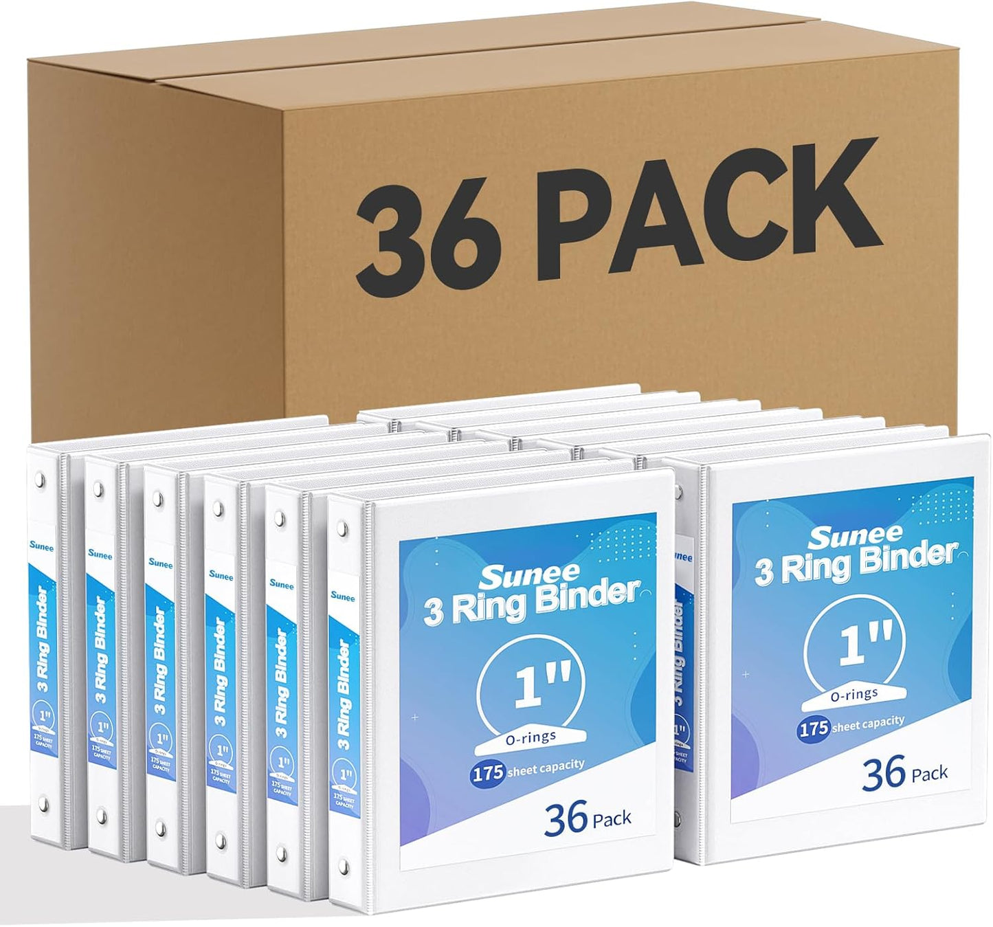 SUNEE 3 Ring Binders 1 Inch 12 Pack, Clear View Binders Bulk Three Ring PVC-Free (Fit 8.5x11 Inches) for School or Office Supplies, White
