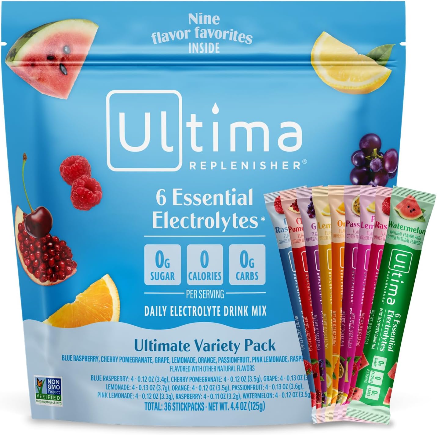 Ultima Replenisher Daily Electrolyte Powder – Original Variety Pack, 20 Stickpacks – Zero Sugar Hydration Packets with 6 Electrolytes and Minerals – Sugar Free, Plant Based & Keto Friendly Drink Mix