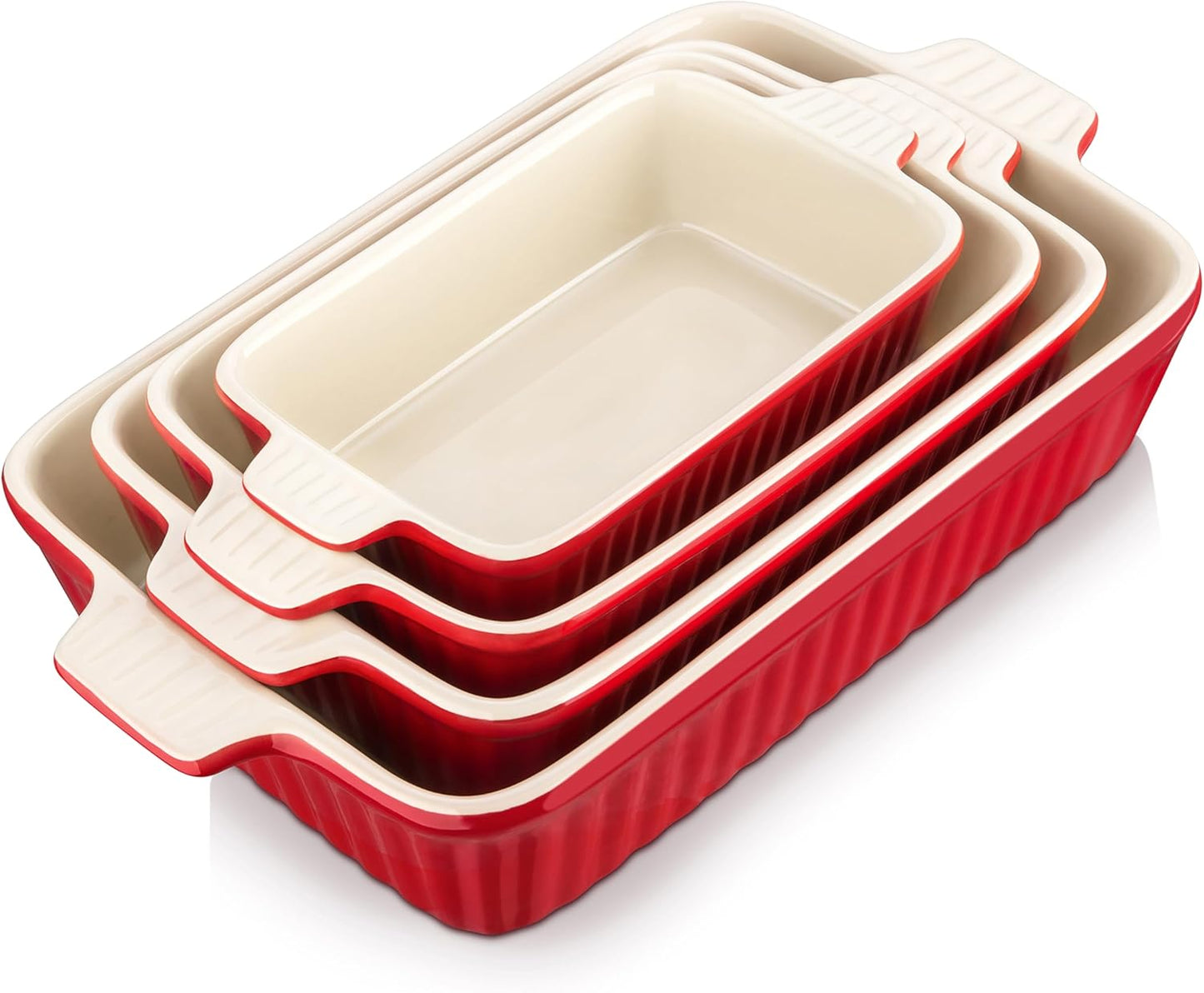 MALACASA Casserole Dishes for Oven, Porcelain Baking Dishes, Ceramic Bakeware Sets of 4, Rectangular Lasagna Pans Deep with Handles for Baking Cake Kitchen, White (9.4"/11.1"/12.2"/14.7"), Series
