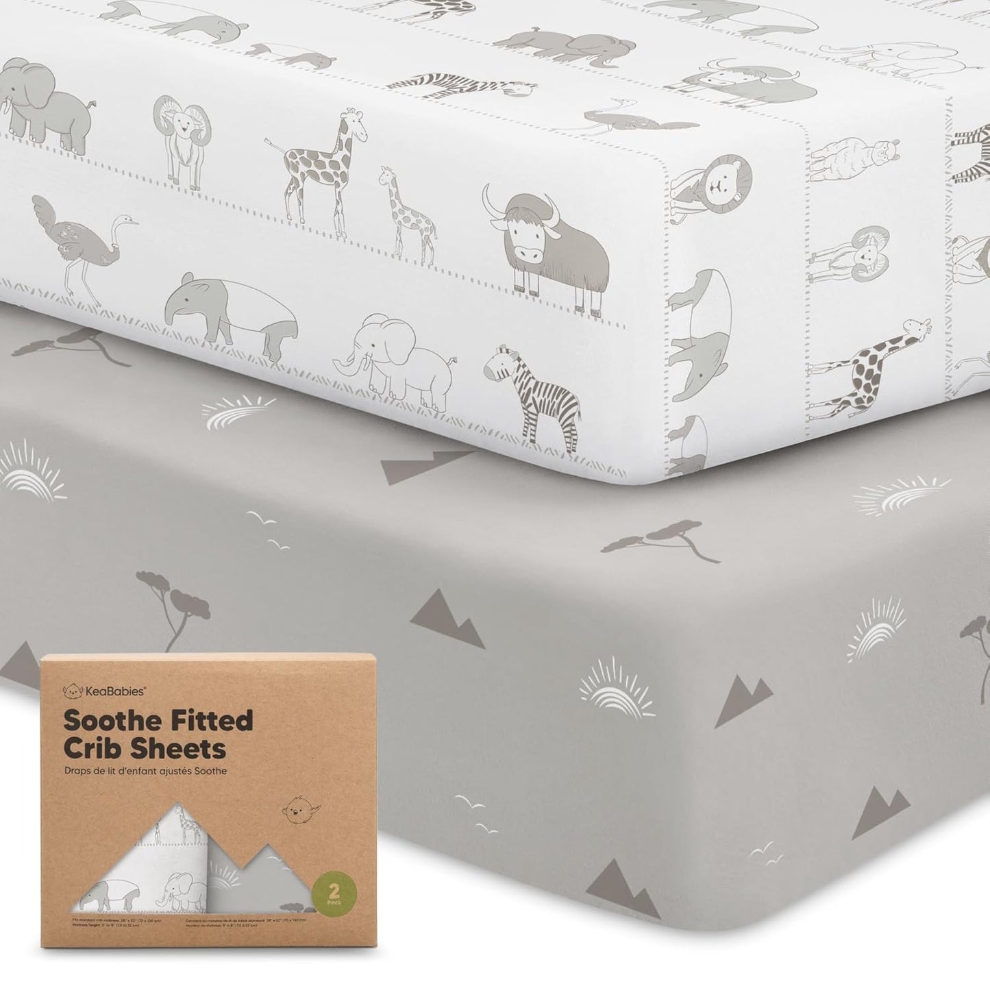 KeaBabies 2-Pack Organic Crib Sheets for Boys, Girls - 52x28 Fitted Crib Mattress Sheet Neutral, Breathable Jersey Cotton Cover for Baby Bed, Toddler Mattress, Soft & Cute Prints (Soft White)