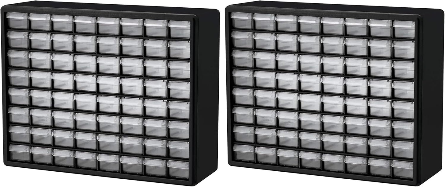 Akro-Mils 44-Drawer Plastic Drawer Storage Cabinet for Garage Organization, Bead Organizer, Building Bricks Storage, Teacher Toolbox, Makeup Organizer, 20" W x 6" D x 16" H, 10144 Black