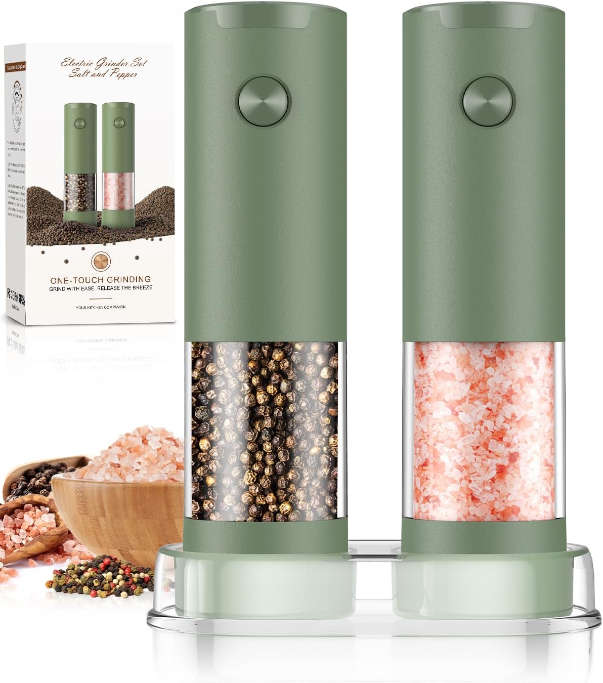 Electric Salt and Pepper Grinder Set Automatic Battery Pepper Mill Shakers Adjustable Coarseness Upgraded Larger Capacity with Led Home and Kitchen Appliances Birthday Gifts for Women Mom