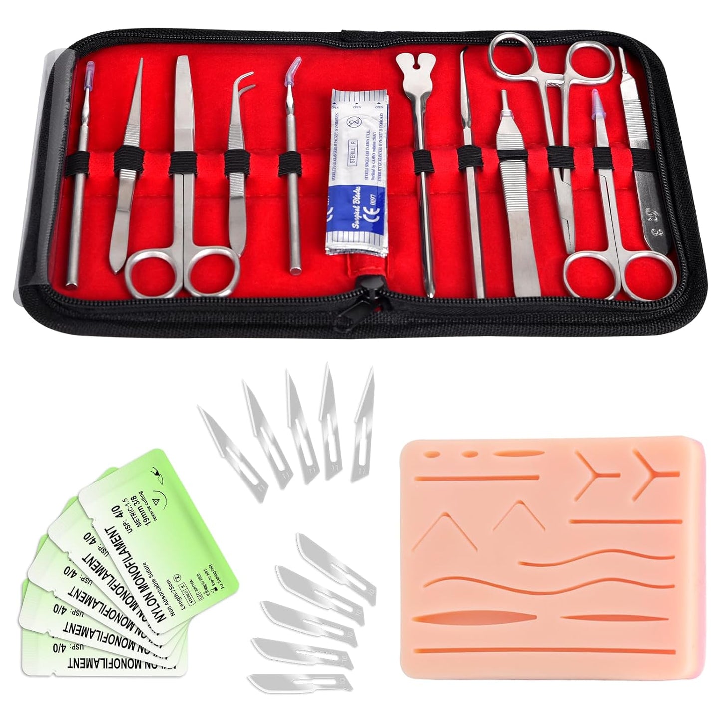 Suture Practice Kit,Silicone Suturing Pad with Wound Closure Trainer for Nursing,Vet and Medical School Training,Education Only.