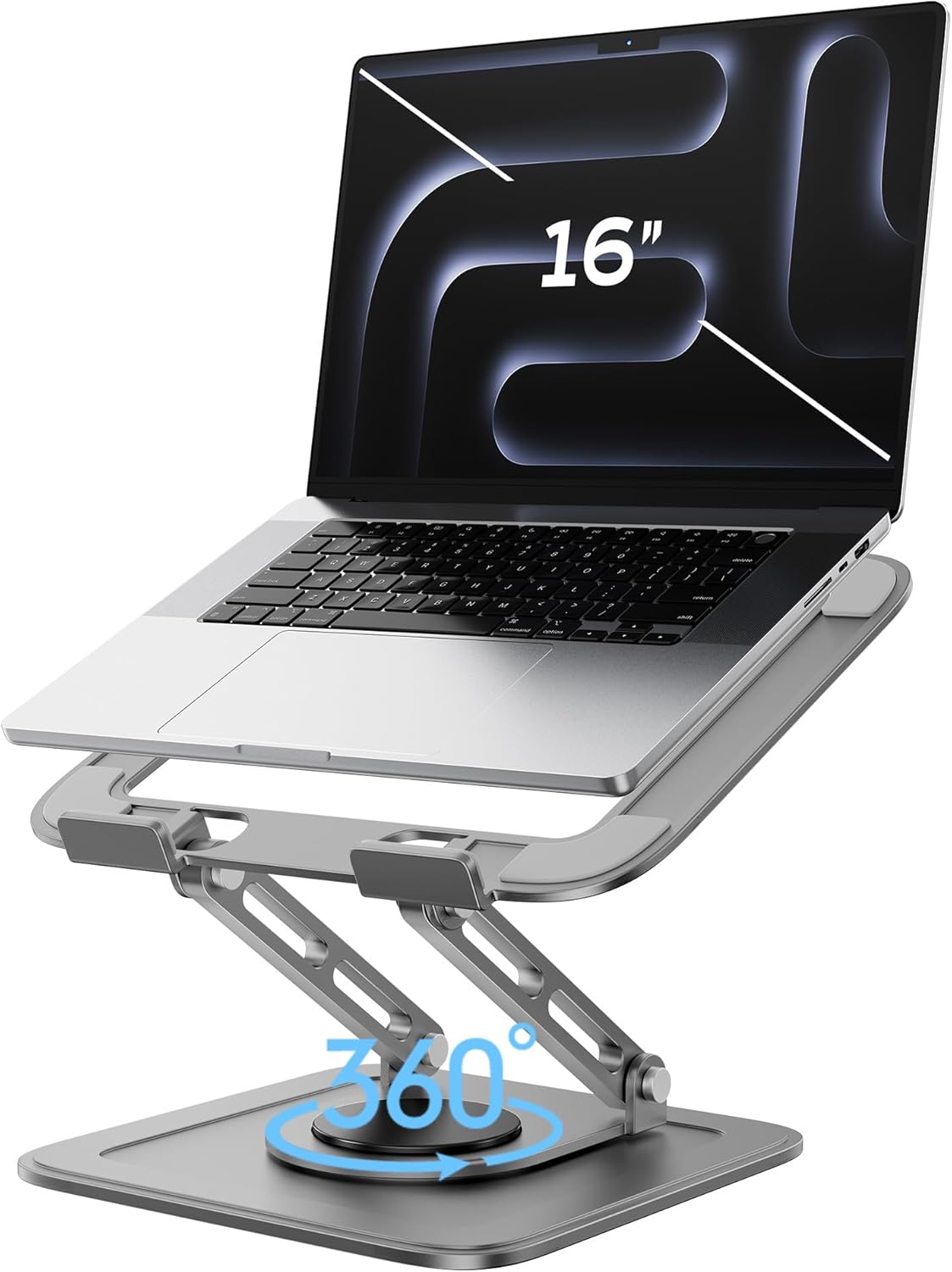 Adjustable Laptop Stand, Computer Stand with 360 Rotating Base, Ergonomic Laptop Riser Mount for Desk Foldable Protable Computer Desk Fits with MacBook Pro Air (10-16") - Black