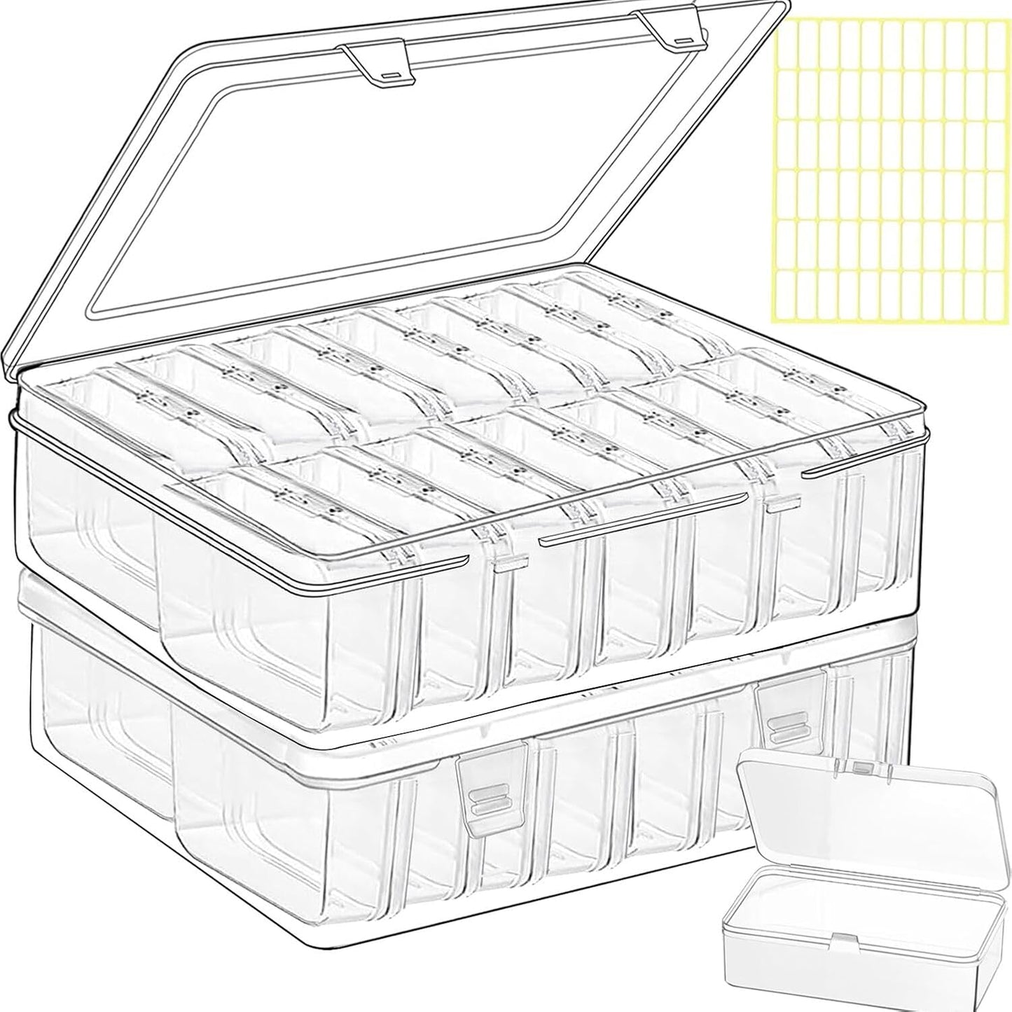 Bead storage container,44pcs of different sizes rectangular mini clear plastic storage box with hinged lid and label for bracelet making DIY jewelry craft nail organizer,Mix Size-2