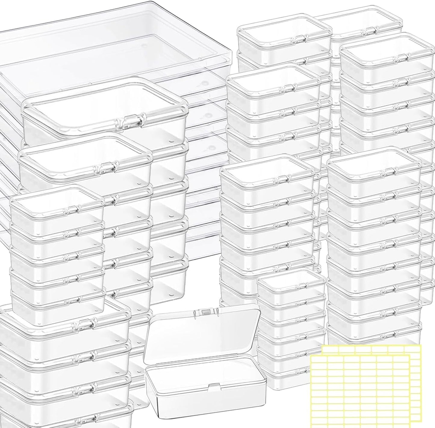 Bead storage container,44pcs of different sizes rectangular mini clear plastic storage box with hinged lid and label for bracelet making DIY jewelry craft nail organizer,Mix Size-2
