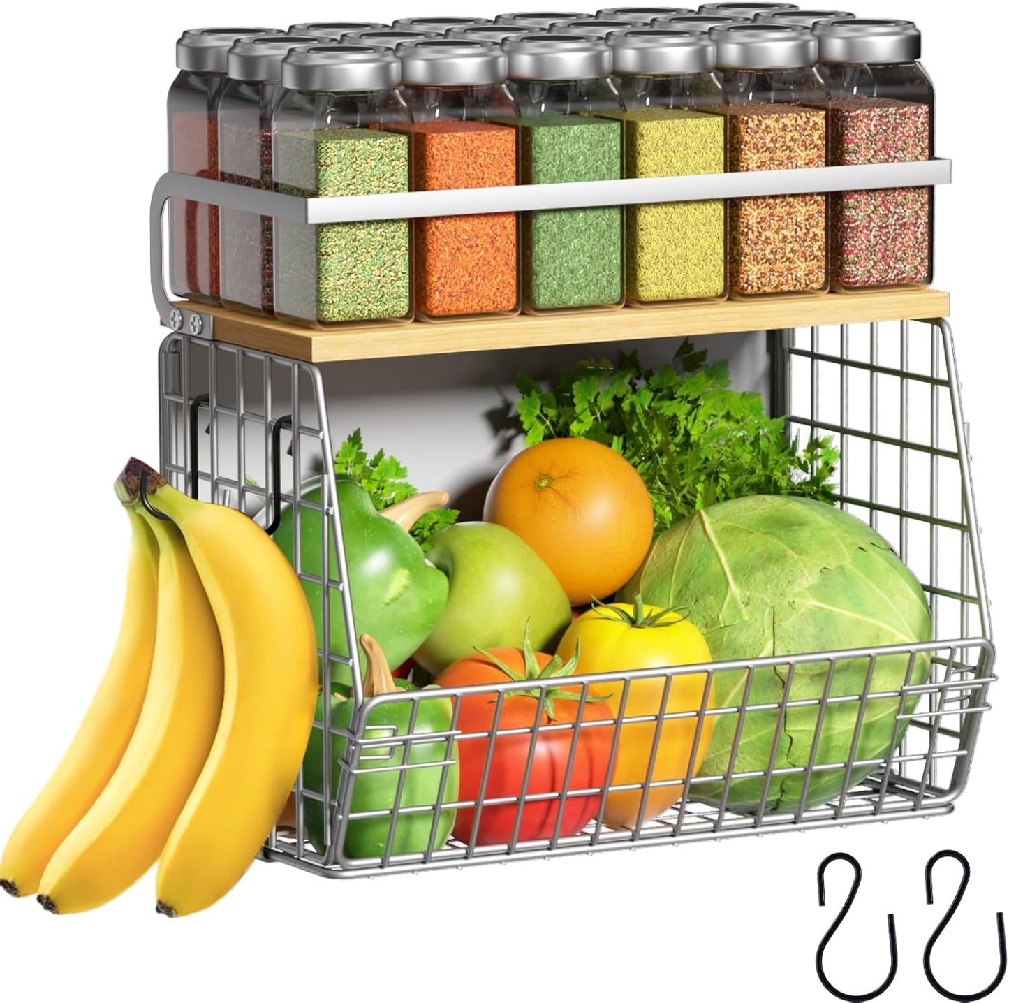 Ofiray-home Magnetic Shelf for Fridge with Wood Lid, Fruit Potato and Onion Storage Bins, Pantry Organizers & Storage, Large Container Magnetic Spice Rack for Refrigerator, Kitchen Counter, Cabinet