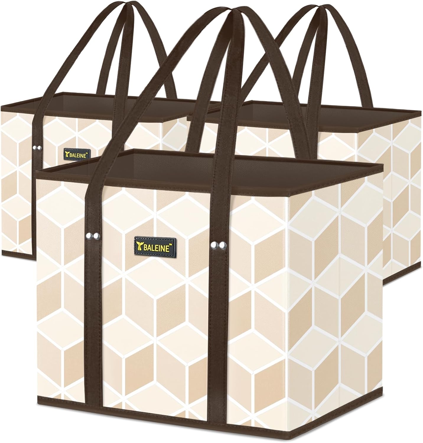BALEINE 3Pk Reusable Grocery Bags, Foldable Shopping Bags for Groceries with Reinforced Bottom & Handles (Blossom Season)