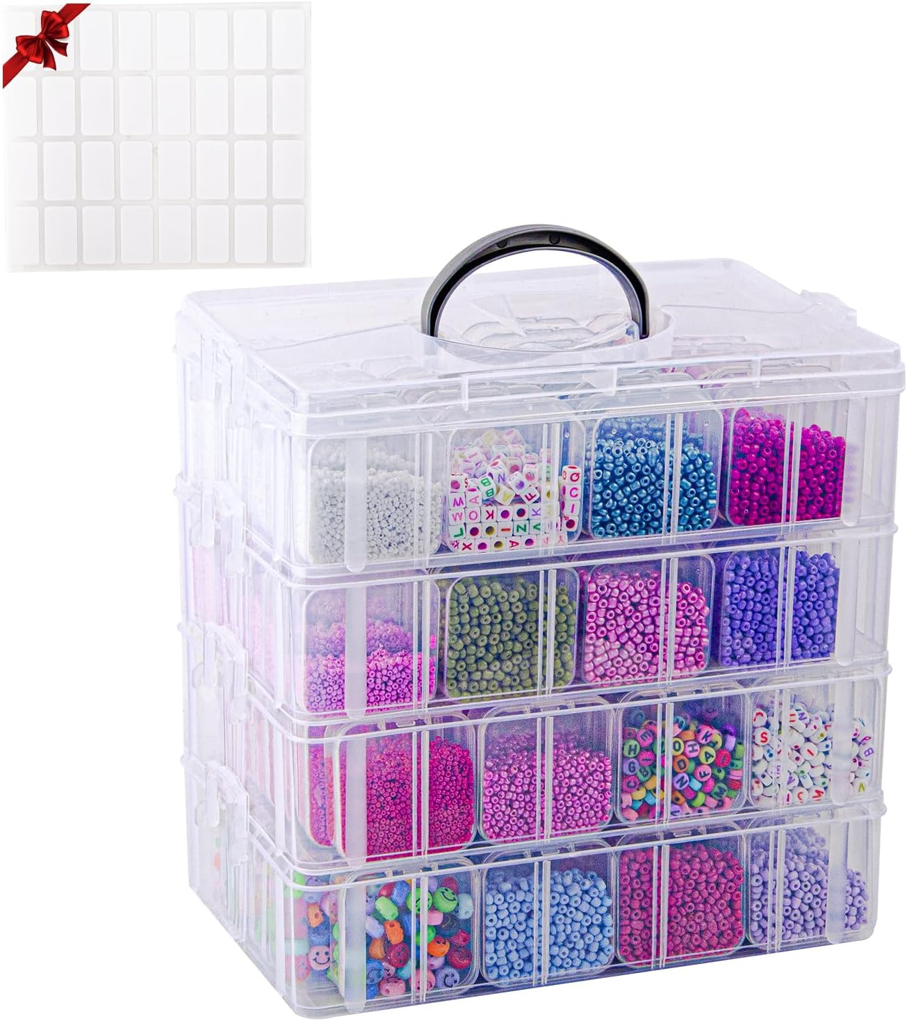 VTG Bead Organizer Box, 84 Pcs Small Plastic Containers with Lids, 4-Tier Stackable Storage Box, Clear Organizers for Jewelry Toys Craft Storage