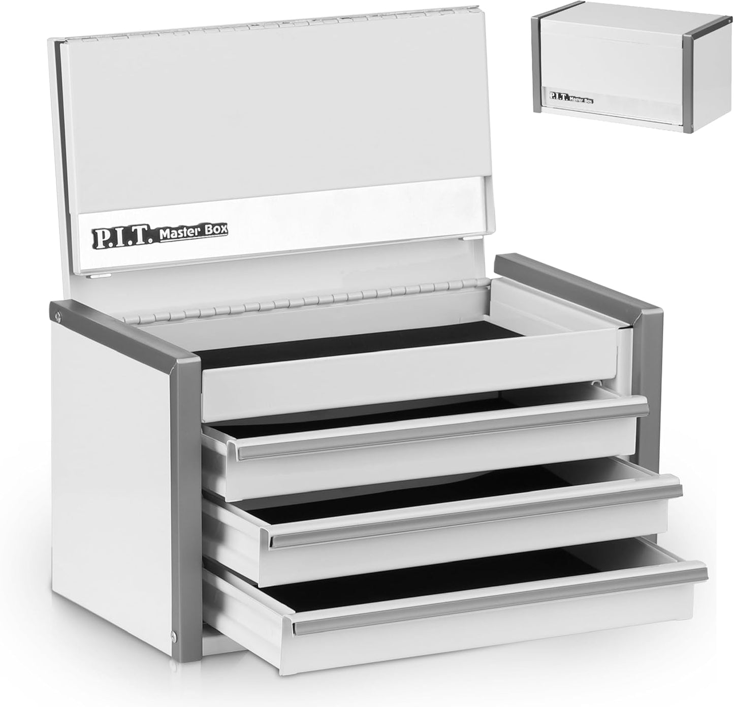 P.I.T. Mini White Tool Box, Portable 5-Drawer Micro Roll Cab Steel Stackable Tool Box with Liner, White Small Tool Case for Tools Storage and Organizers, Home DIY