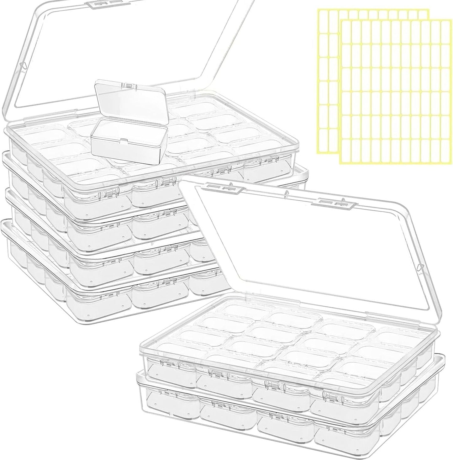 Bead storage container,44pcs of different sizes rectangular mini clear plastic storage box with hinged lid and label for bracelet making DIY jewelry craft nail organizer,Mix Size-2