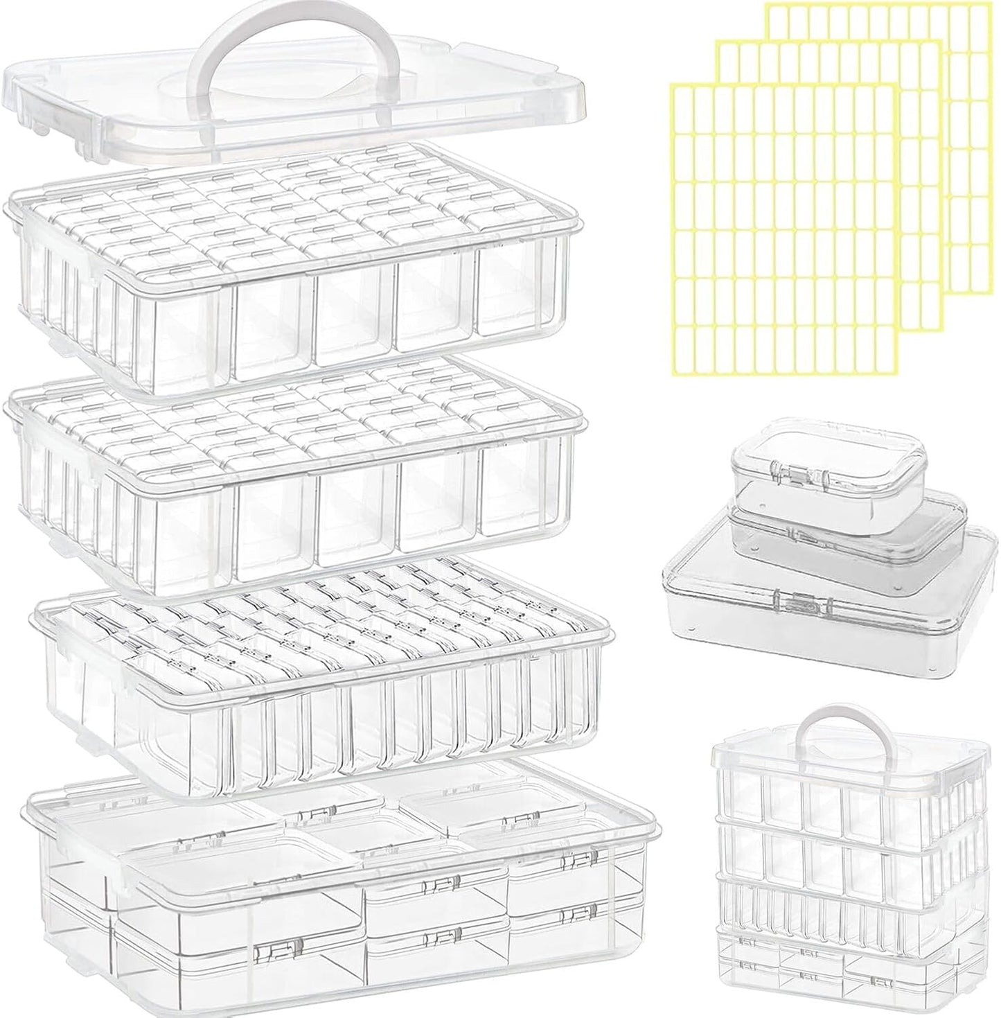 Bead storage container,44pcs of different sizes rectangular mini clear plastic storage box with hinged lid and label for bracelet making DIY jewelry craft nail organizer,Mix Size-2