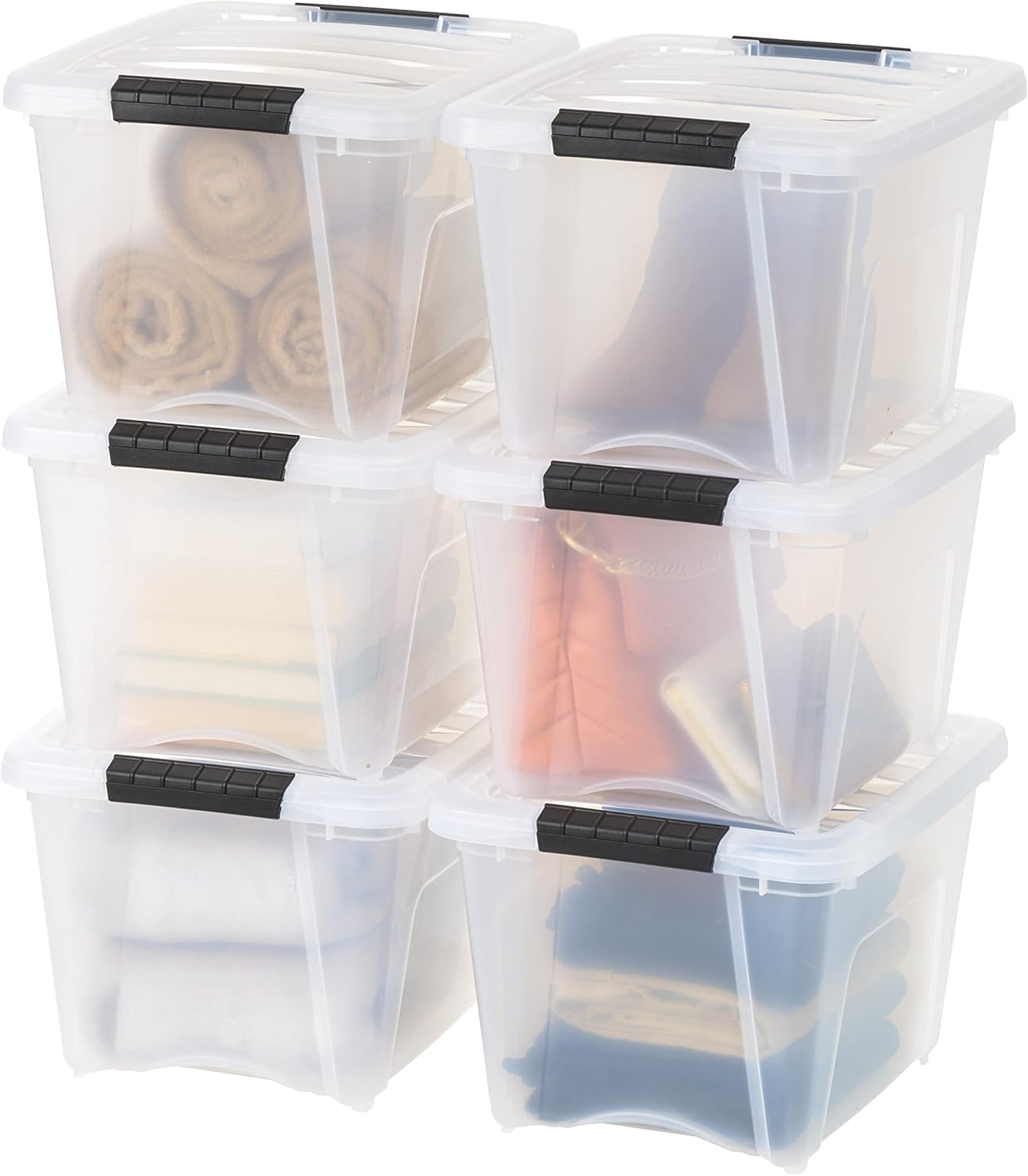IRIS USA 13 QT Plastic Storage Box with Lid and Latches - 6 Pack - BPA-Free, See-Through Organizing Solution, Durable Nestable Stackable Containers, Secure Pull Handle - Clear