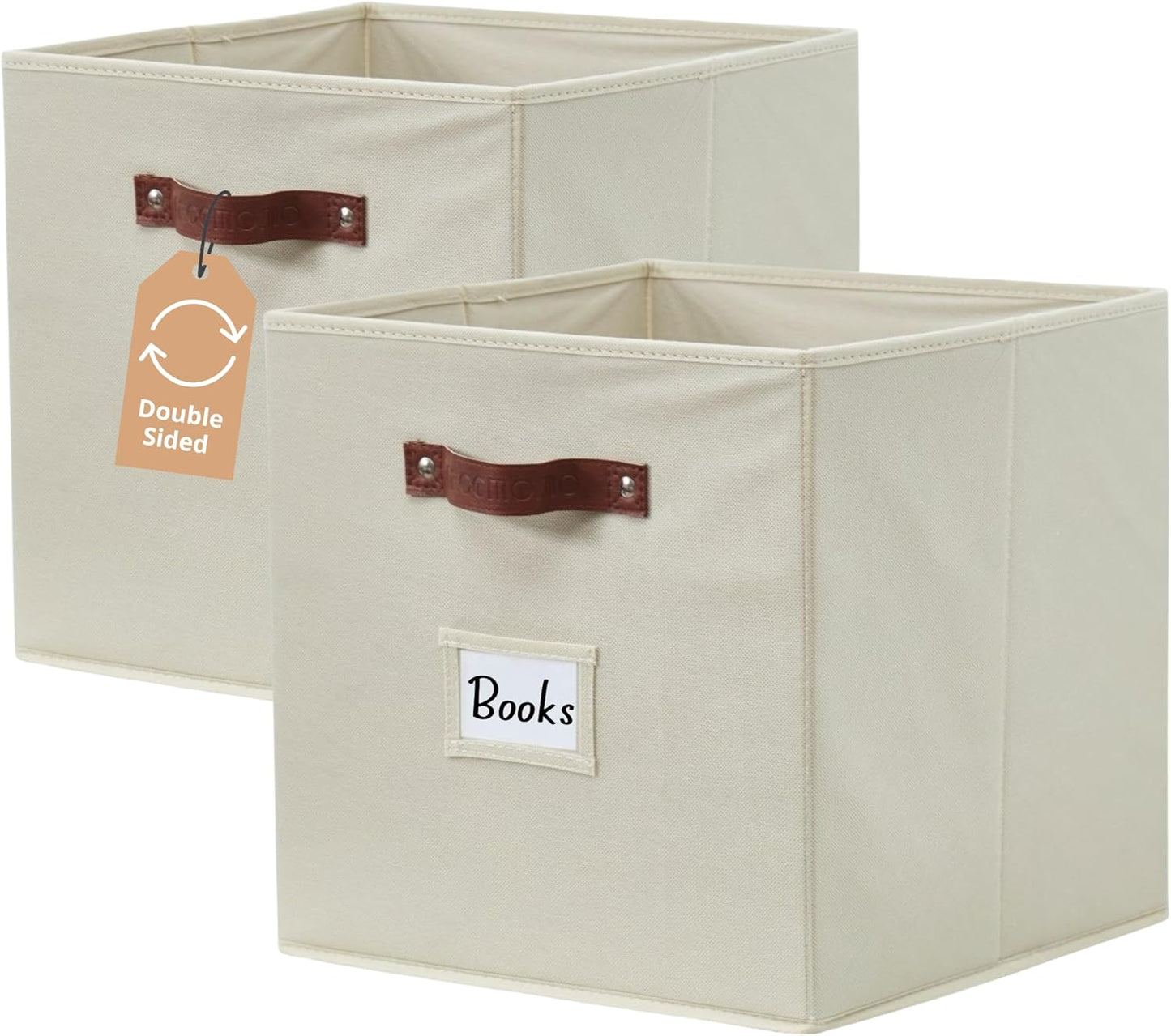 DECOMOMO Storage Bins, Cube Storage Bin with Labels, Fabric Storage Cubes for Shelves (10.5" x 11" / 6pcs, Beige)