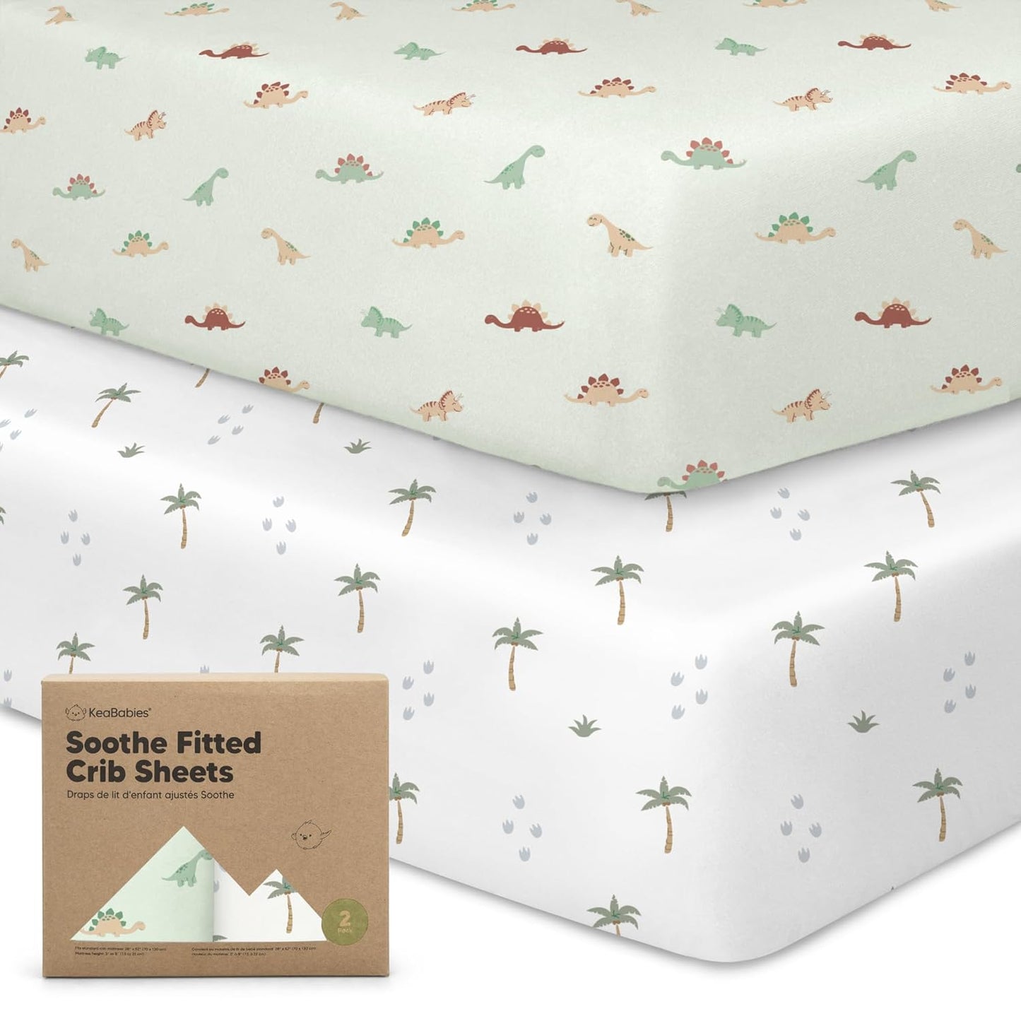 KeaBabies 2-Pack Organic Crib Sheets for Boys, Girls - 52x28 Fitted Crib Mattress Sheet Neutral, Breathable Jersey Cotton Cover for Baby Bed, Toddler Mattress, Soft & Cute Prints (Soft White)