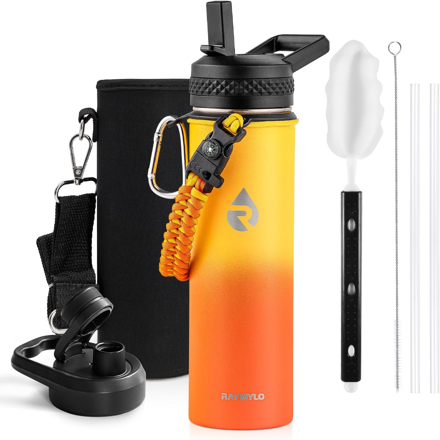 One Gallon Water Bottle Insulated, Triple Walled Vacuum Stainless Steel (Cold for 48 Hrs), Leak Proof & Non-BPA, Large Water Flask Jug with Paracord Handle & Straw Spout Lids