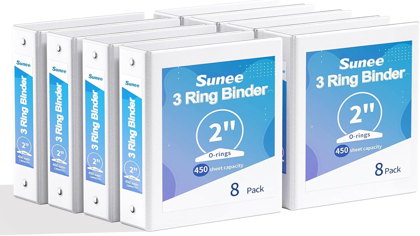 SUNEE 3 Ring Binders 1 Inch 12 Pack, Clear View Binders Bulk Three Ring PVC-Free (Fit 8.5x11 Inches) for School or Office Supplies, White