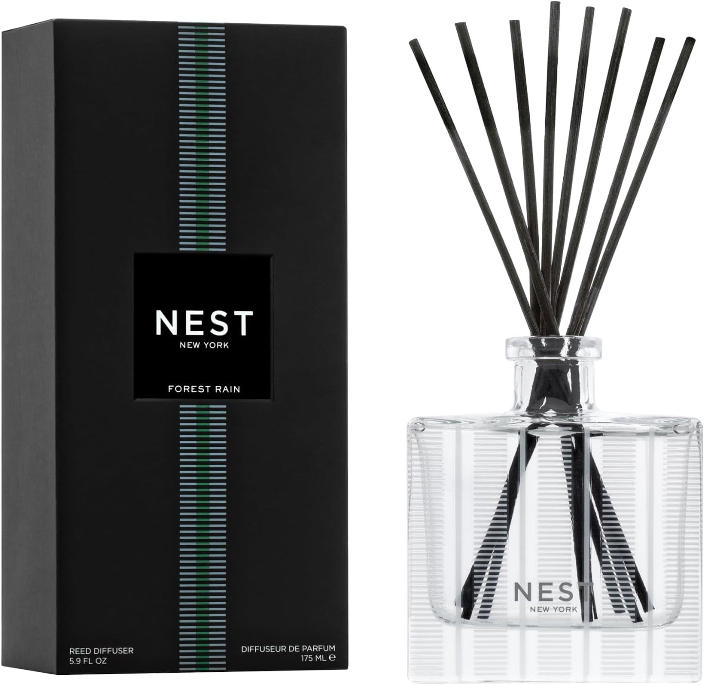 NEST New York Reed Diffuser, Ocean Mist & Sea Salt - 5.9 fl oz - Fragrance for Up to 90 Days - Reusable, Refillable Glass Holder - Includes 8 All-Natural Reed Sticks - Flame Free