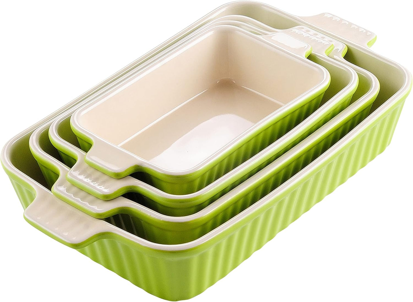 MALACASA Casserole Dishes for Oven, Porcelain Baking Dishes, Ceramic Bakeware Sets of 4, Rectangular Lasagna Pans Deep with Handles for Baking Cake Kitchen, White (9.4"/11.1"/12.2"/14.7"), Series