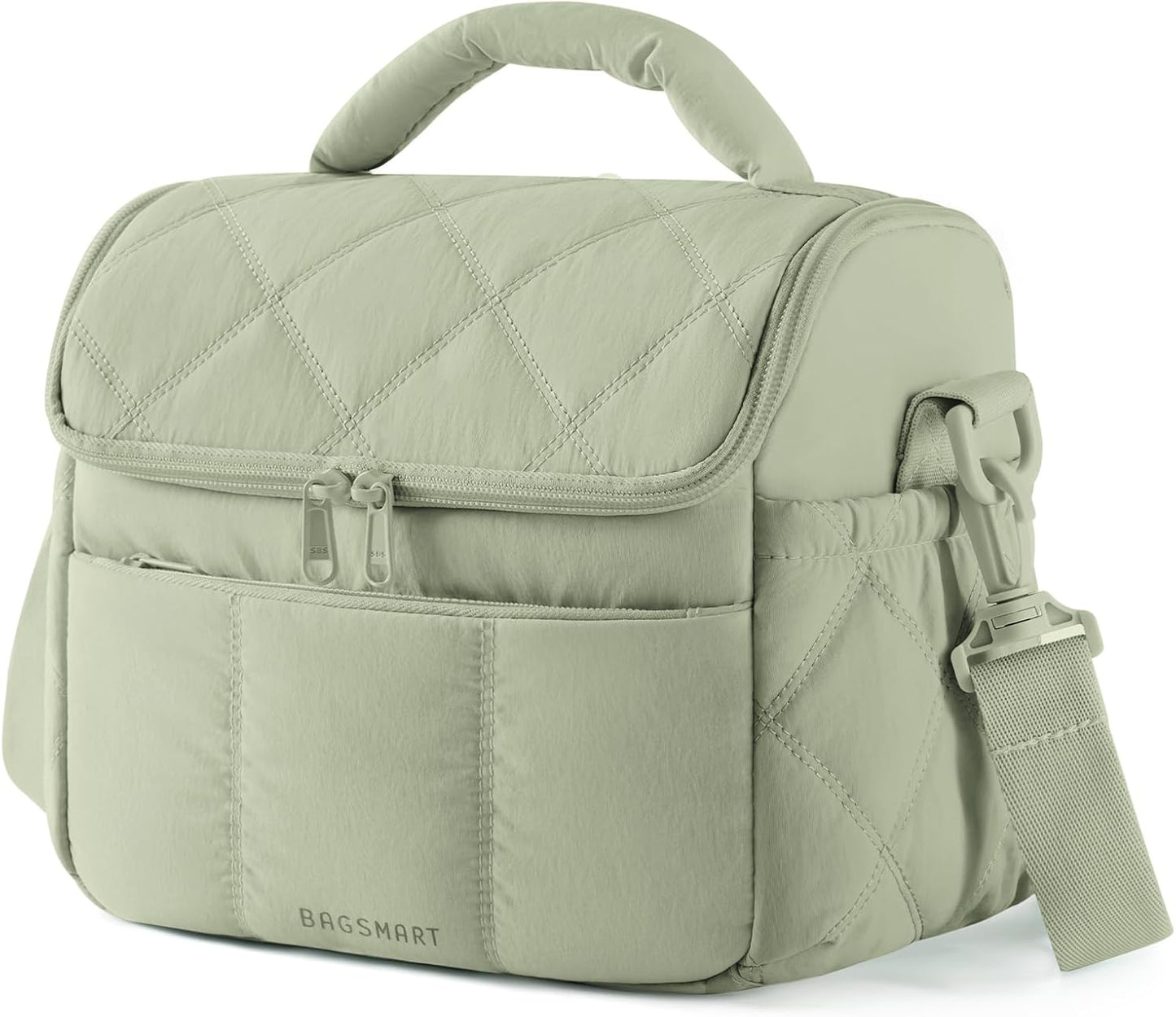 BAGSMART Lunch Bag Women, Double Deck Insulated Lunch Box, Quilted Puffer Lunch Tote, Leakproof, Durable & Reusable Large Lunch Cooler For Work Picnic Travel Meal Prep, Camel