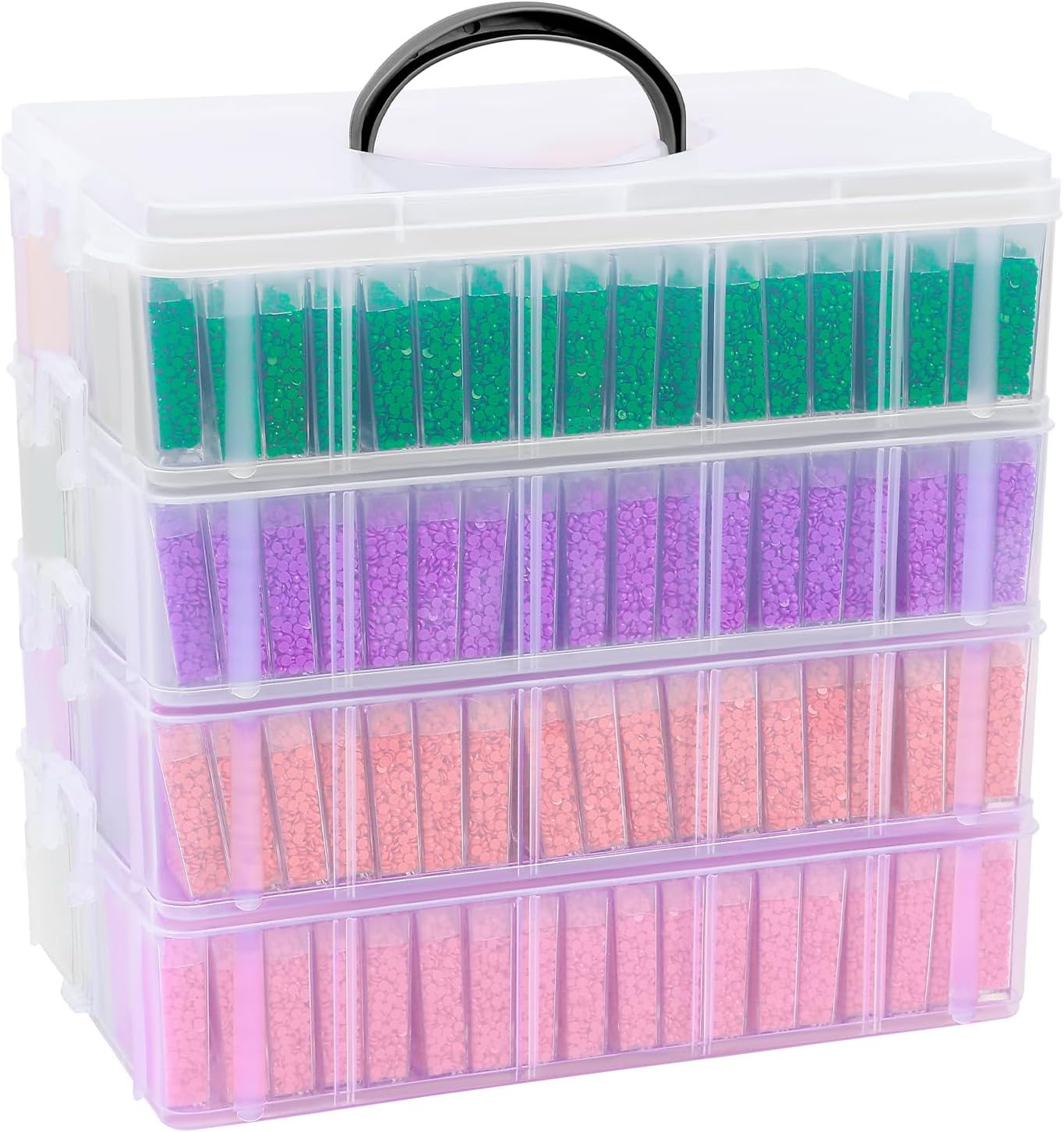 VTG Bead Organizer Box, 84 Pcs Small Plastic Containers with Lids, 4-Tier Stackable Storage Box, Clear Organizers for Jewelry Toys Craft Storage