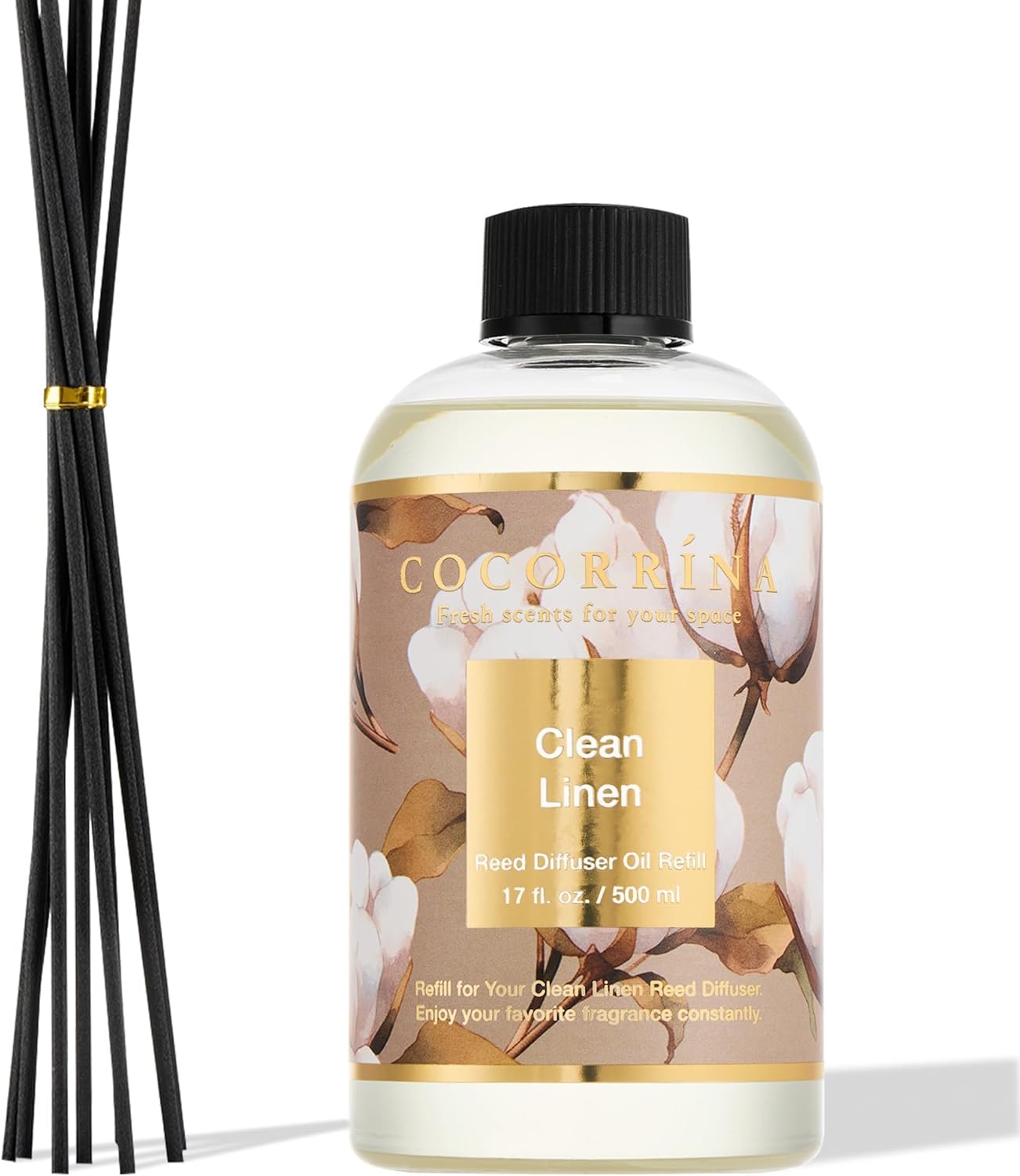 Cocorrína Reed Diffuser Refill Sandalwood Rose 17oz (500ml) with 8 Sticks - Premium Long-Lasting Floral Essential Oil, Home Fragrance for Bedroom, Bathroom Home Decor