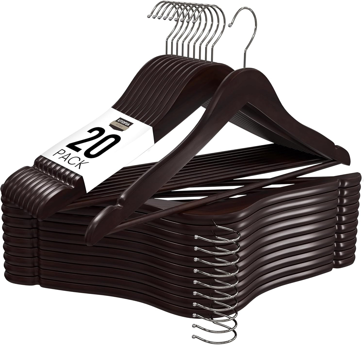 Utopia Home Premium Wooden Hangers 20 Pack - Heavy Duty & Durable Coat Hanger - Wood Hanger with 360-Degree Rotatable Hook - Clothes Hangers with Non-Slip Shoulder Notches For Shirts & Coats (Natural)