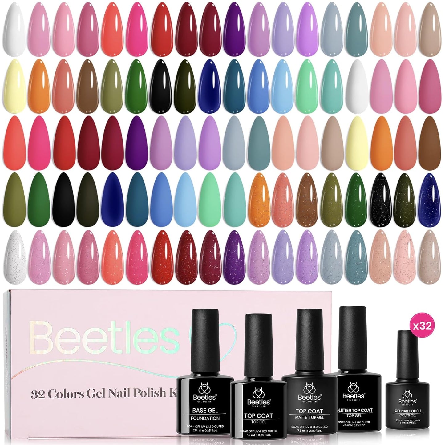 Beetles Gel Nail Polish Kit with U V Light - 80Pcs Color Enchantment 55 Colors Gel Polish Starter Kit with Base Top Coat DIY Nails Supply Stickers Manicure Tools Home Salon Gift for Women Teens Girls