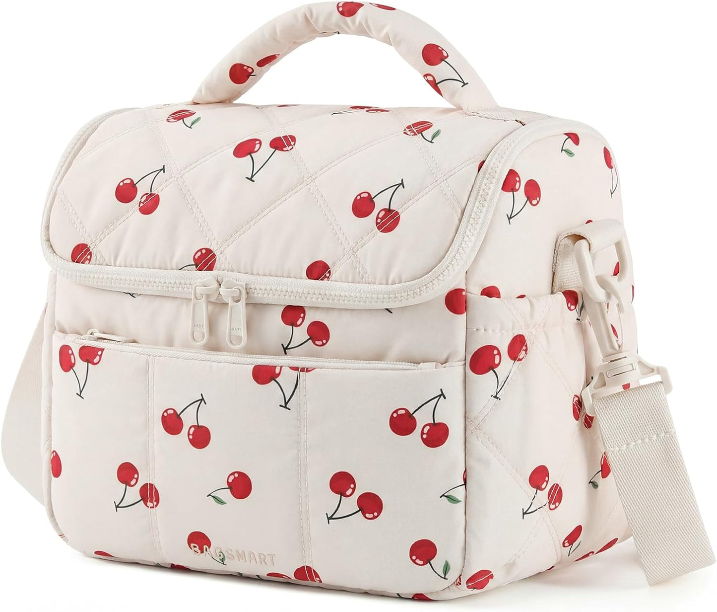 BAGSMART Lunch Bag Women, Double Deck Insulated Lunch Box, Quilted Puffer Lunch Tote, Leakproof, Durable & Reusable Large Lunch Cooler For Work Picnic Travel Meal Prep, Camel