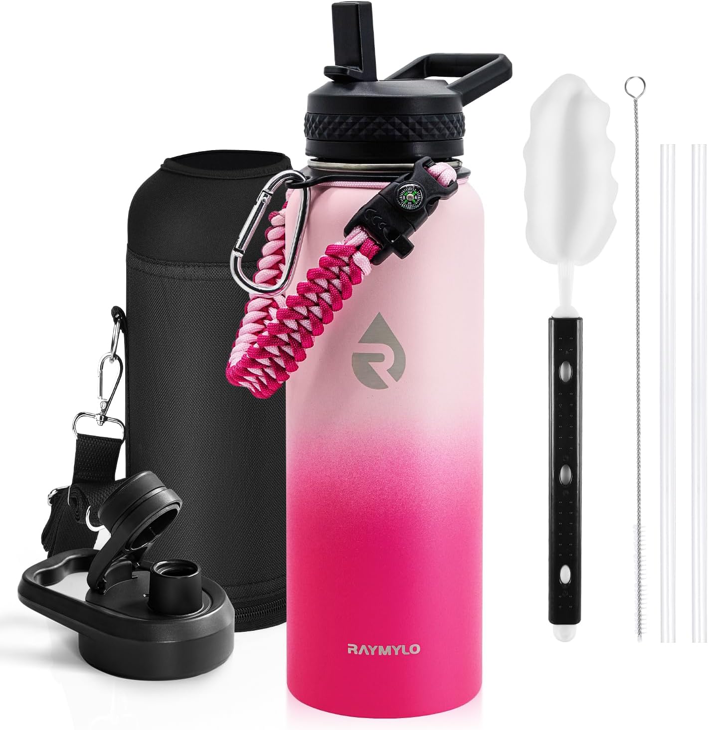 One Gallon Water Bottle Insulated, Triple Walled Vacuum Stainless Steel (Cold for 48 Hrs), Leak Proof & Non-BPA, Large Water Flask Jug with Paracord Handle & Straw Spout Lids