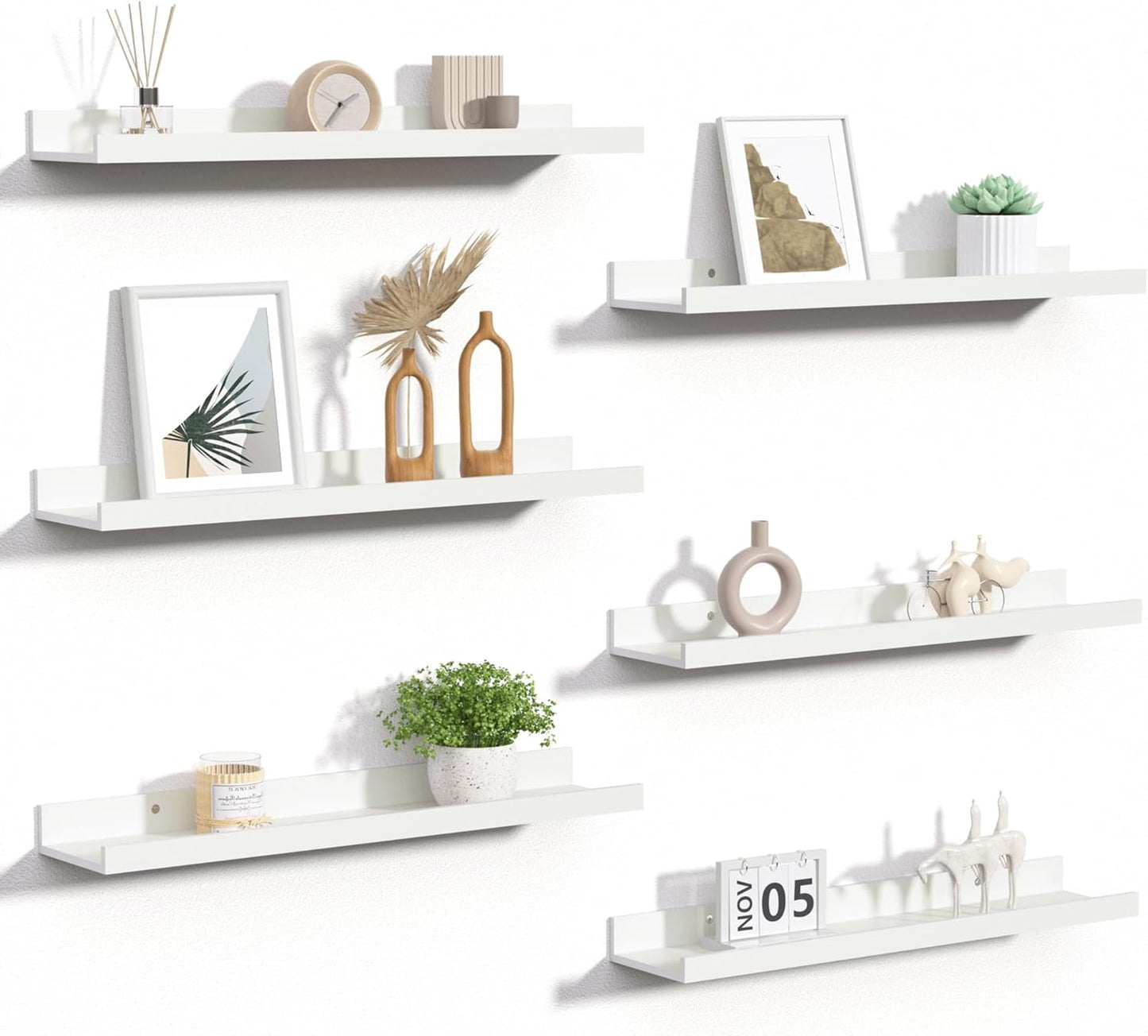 upsimples Floating Shelves for Wall, Wall Shelves for Decor Storage Set of 6, Wall Mounted Wood Shelf for Bedroom, Living Room, Bathroom, Kitchen, Picture Ledge Shelf, Black