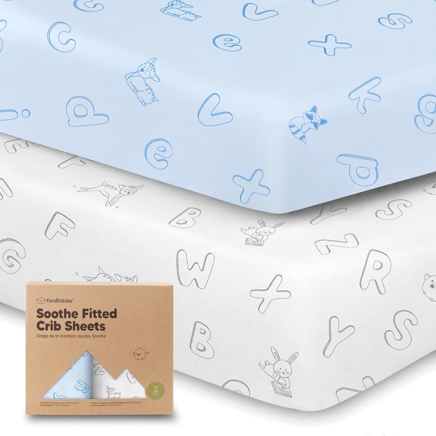 KeaBabies 2-Pack Organic Crib Sheets for Boys, Girls - 52x28 Fitted Crib Mattress Sheet Neutral, Breathable Jersey Cotton Cover for Baby Bed, Toddler Mattress, Soft & Cute Prints (Soft White)
