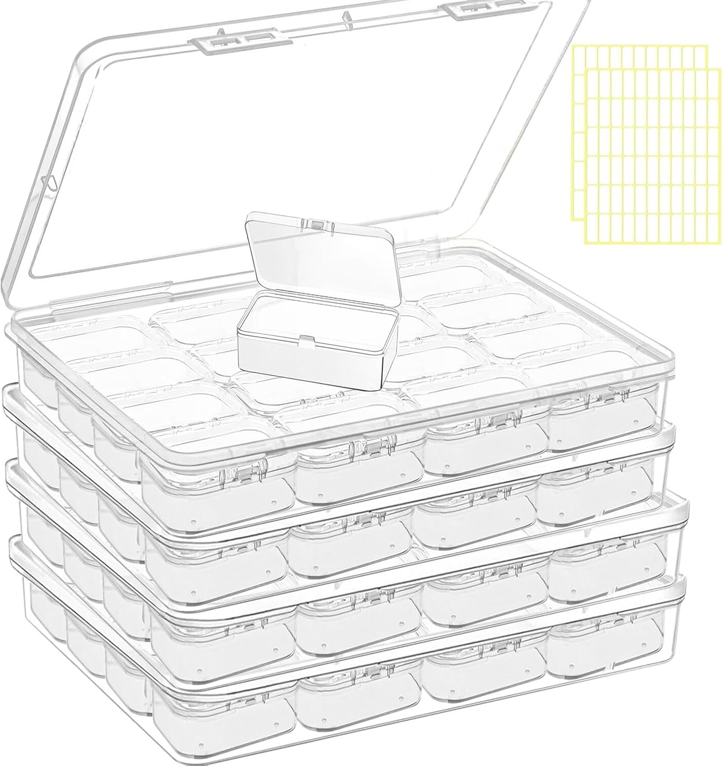 Bead storage container,44pcs of different sizes rectangular mini clear plastic storage box with hinged lid and label for bracelet making DIY jewelry craft nail organizer,Mix Size-2