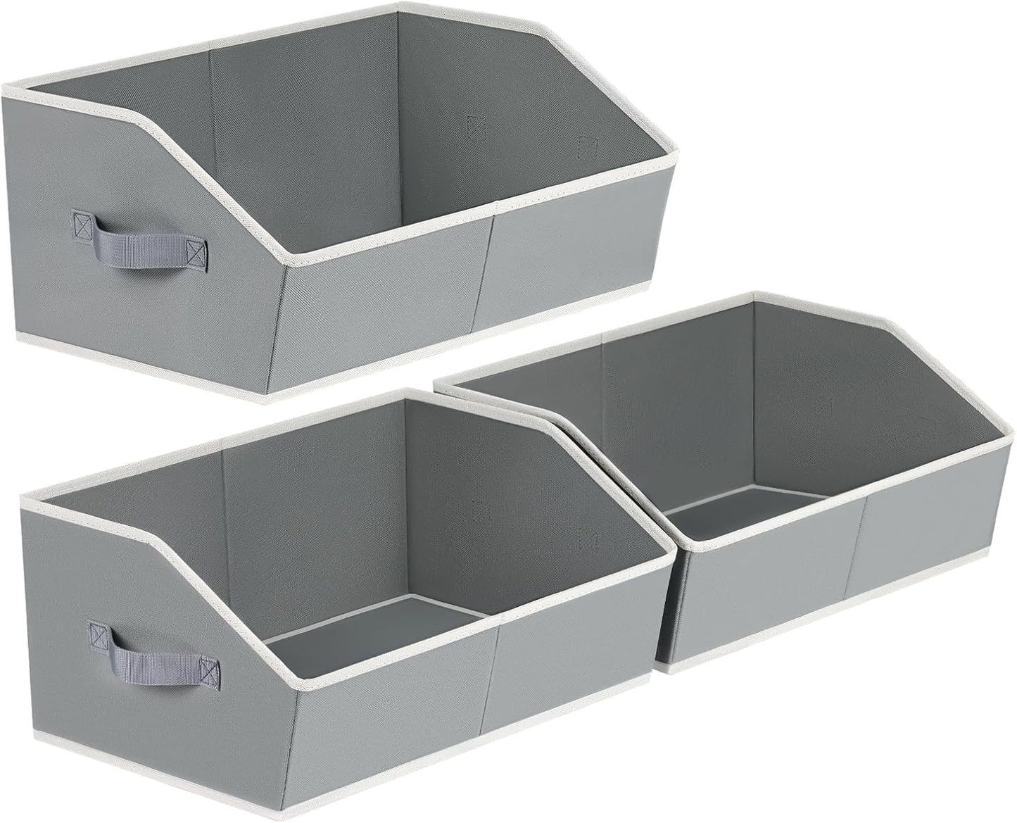 Closet Organizers Bins 6 Packs - Large Closet Shelf Organizer with Handles, Fabric Trapezoid Storage Bins, Collapsible Storage Cubes for Clothes, Towels, Light Gray