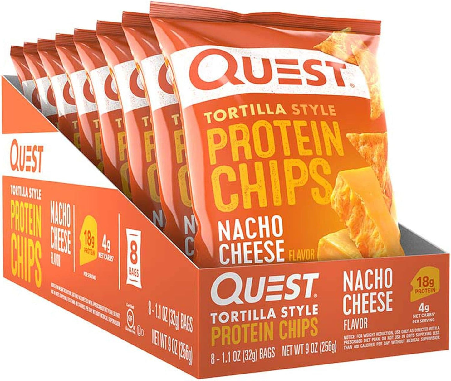 Quest Nutrition Nacho Cheese Tortilla Style Protein Chips, 18g Protein, 4g Net Carb, Low Carb, Gluten Free, 1.1 oz (Pack of 12)