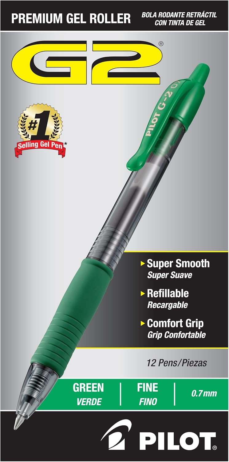 Pilot G2 Premium Gel Roller Pens 0.7, Fine Point Smooth Writing Pens Black, Pack of 12