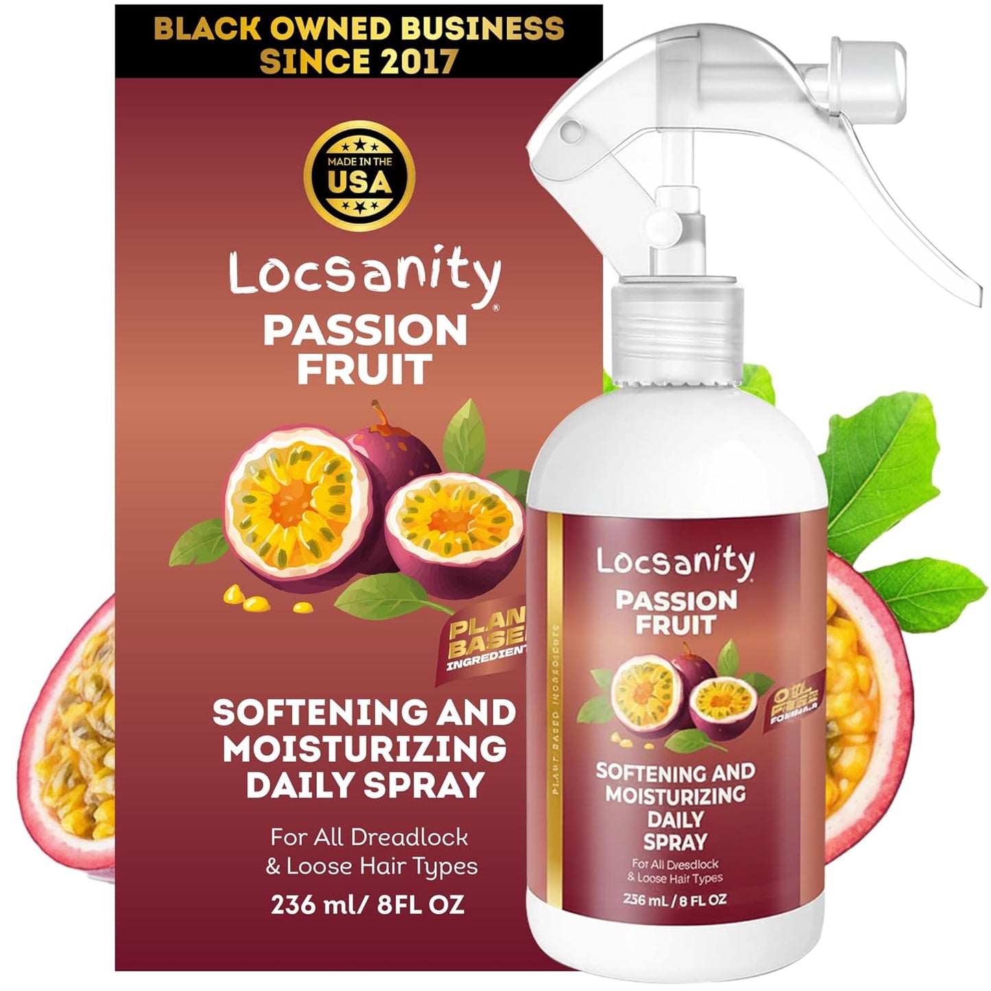 Locsanity Loc Spray Daily Moisturizing Refreshing Spray for Dreadlocks, Locs, Sisterlocks - Passion Fruit Hair and Scalp Moisturizer for Dry Locs, Braids - Lightweight Plant-Based Care (8 fl oz)