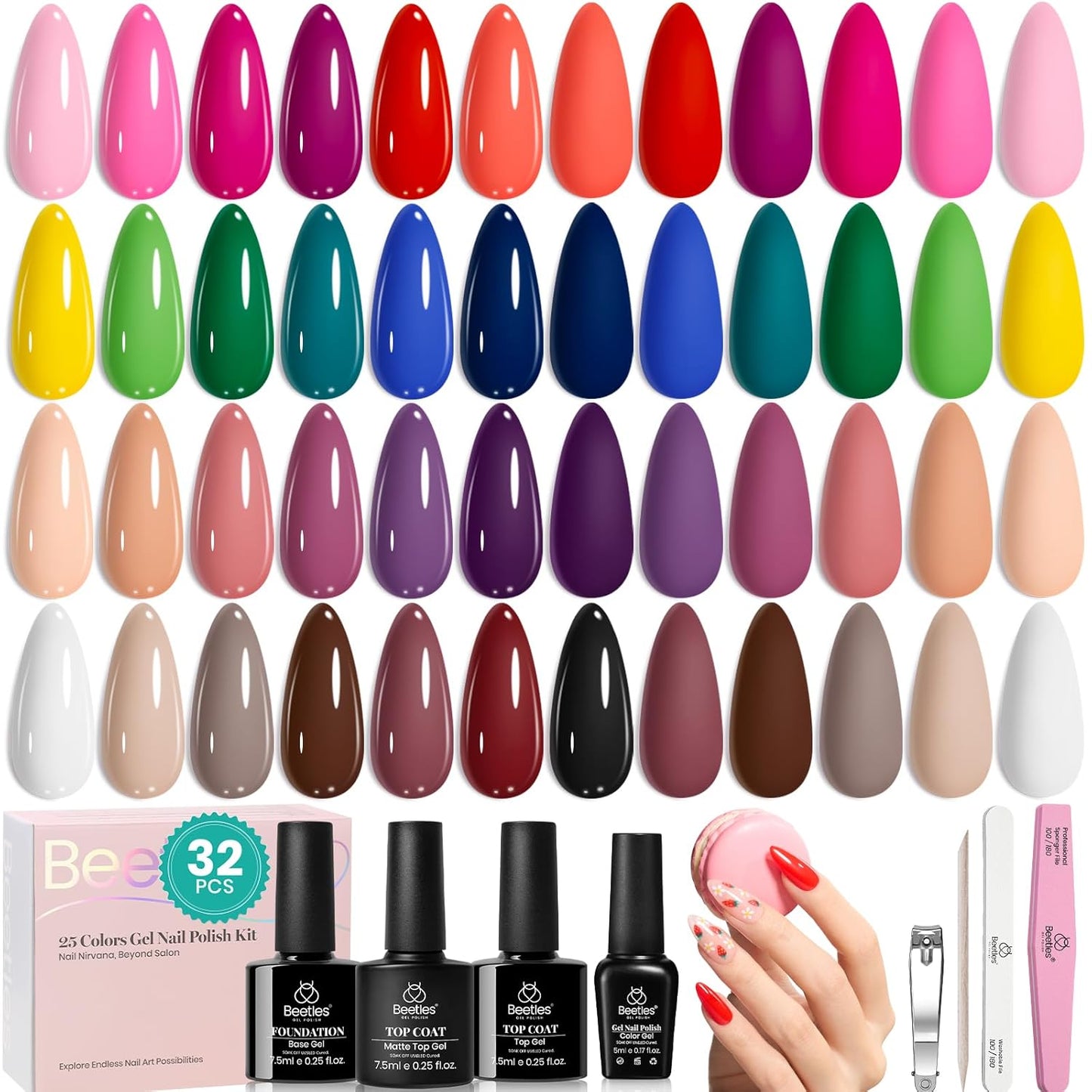 Beetles Gel Nail Polish Kit with U V Light - 80Pcs Color Enchantment 55 Colors Gel Polish Starter Kit with Base Top Coat DIY Nails Supply Stickers Manicure Tools Home Salon Gift for Women Teens Girls