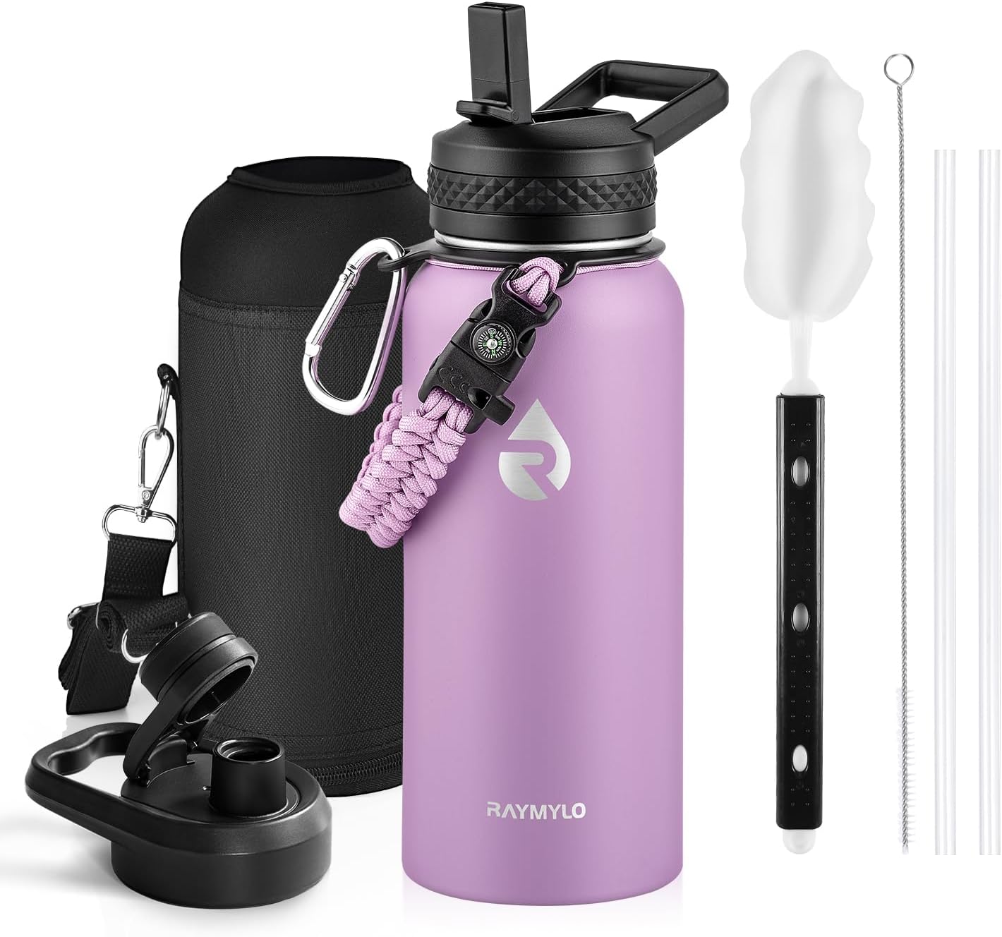 One Gallon Water Bottle Insulated, Triple Walled Vacuum Stainless Steel (Cold for 48 Hrs), Leak Proof & Non-BPA, Large Water Flask Jug with Paracord Handle & Straw Spout Lids