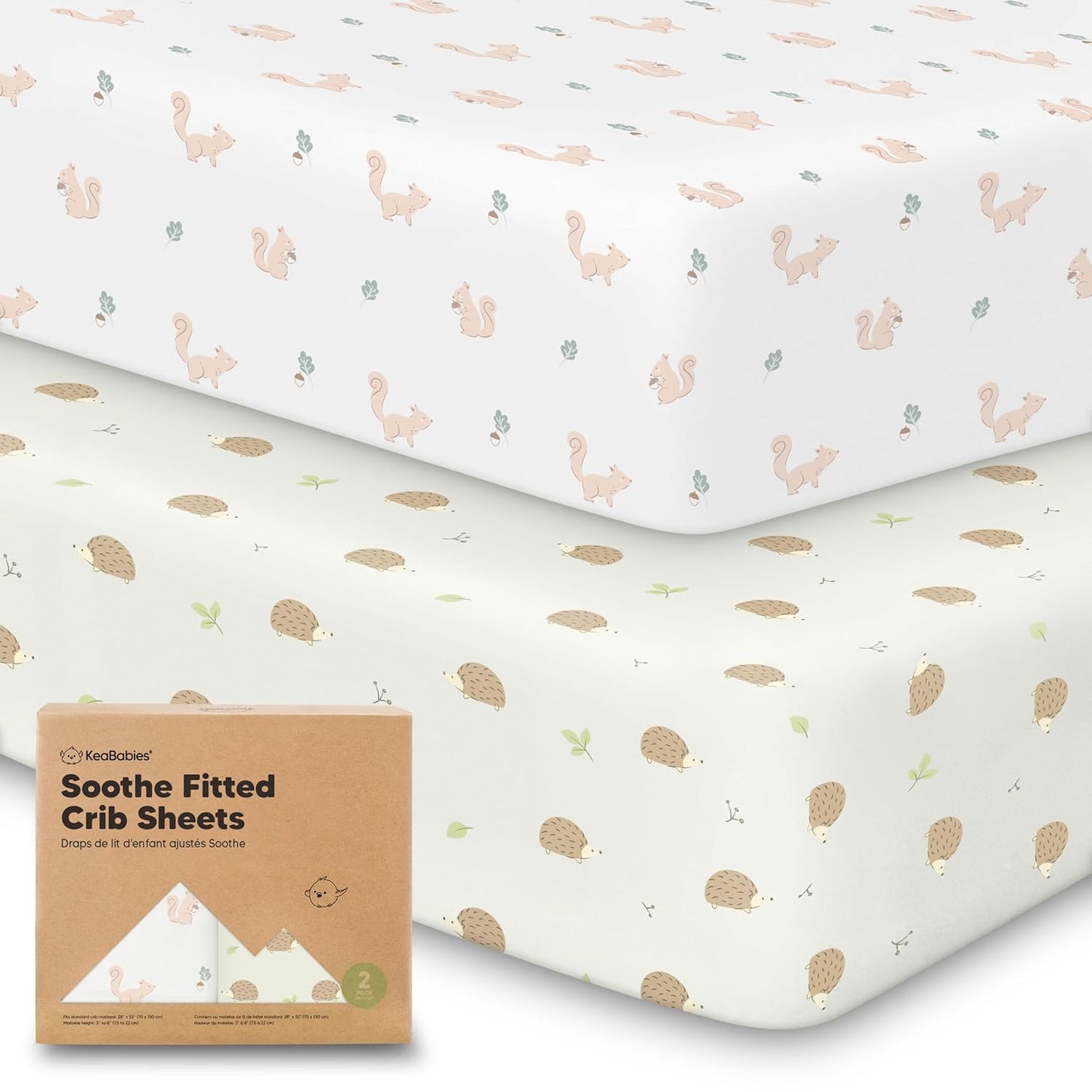 KeaBabies 2-Pack Organic Crib Sheets for Boys, Girls - 52x28 Fitted Crib Mattress Sheet Neutral, Breathable Jersey Cotton Cover for Baby Bed, Toddler Mattress, Soft & Cute Prints (Soft White)