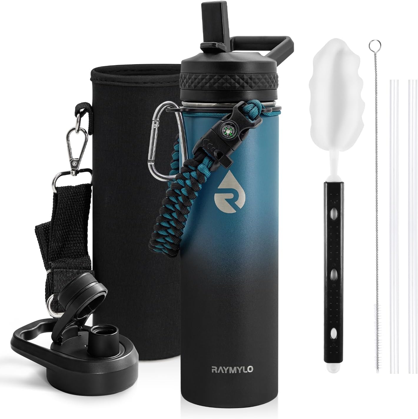 One Gallon Water Bottle Insulated, Triple Walled Vacuum Stainless Steel (Cold for 48 Hrs), Leak Proof & Non-BPA, Large Water Flask Jug with Paracord Handle & Straw Spout Lids