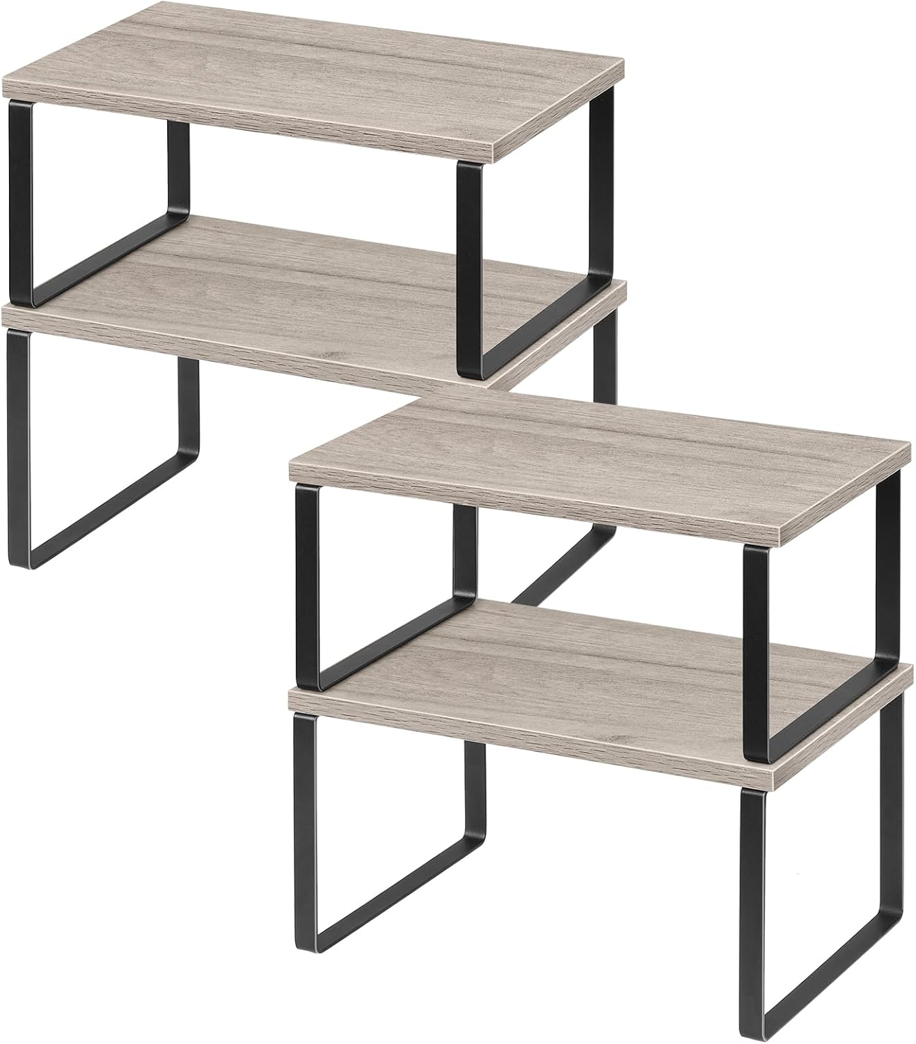NEX Bamboo Kitchen Cabinet and Counter Shelf Organizer, Stackable & Expandable, Set of 4, White and Natural
