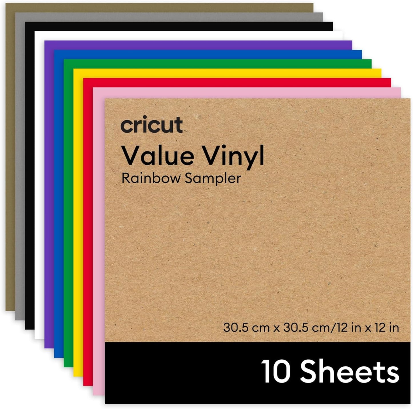 Cricut Value Permanent Vinyl - 50ft Rainbow Sampler, 12in x 12in Sheets (50 Count)